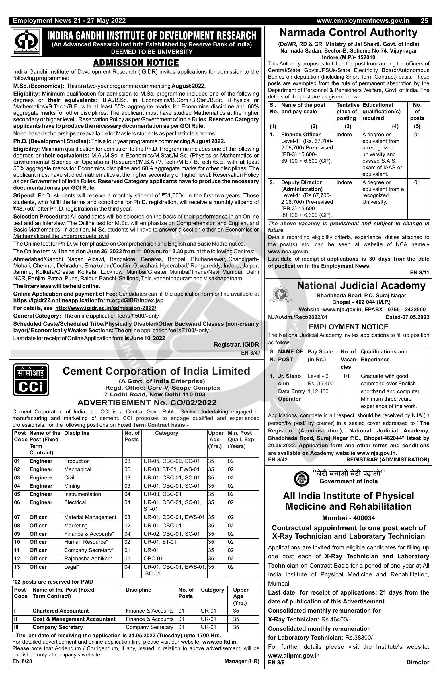 Narmada Control Authority (NCA) Finance Officer, Deputy Director Recruitment 2022 - Page 1