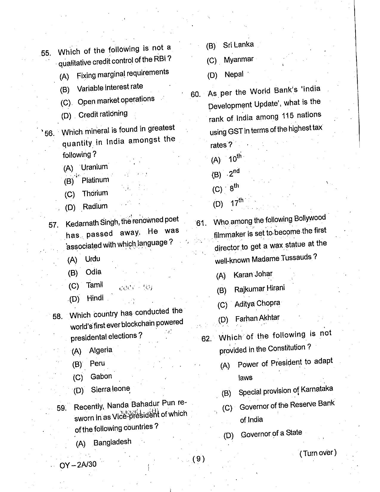 OSSC Junior Clerk Previous Question Papers - Page 9