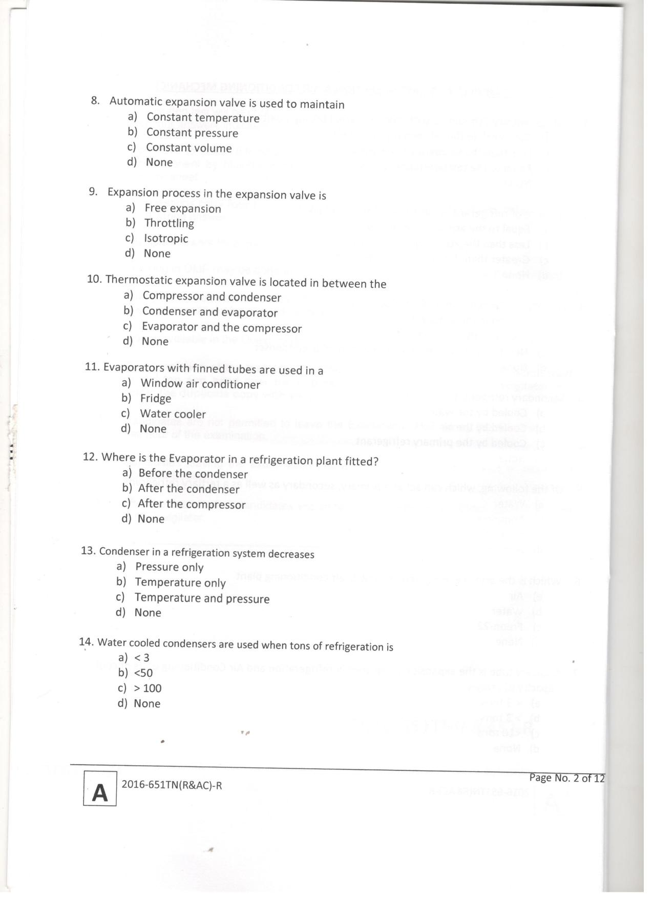 LPSC Technician ‘B’ (Refrigeration & A/C Mechanic) 2017 Question Paper - Page 4