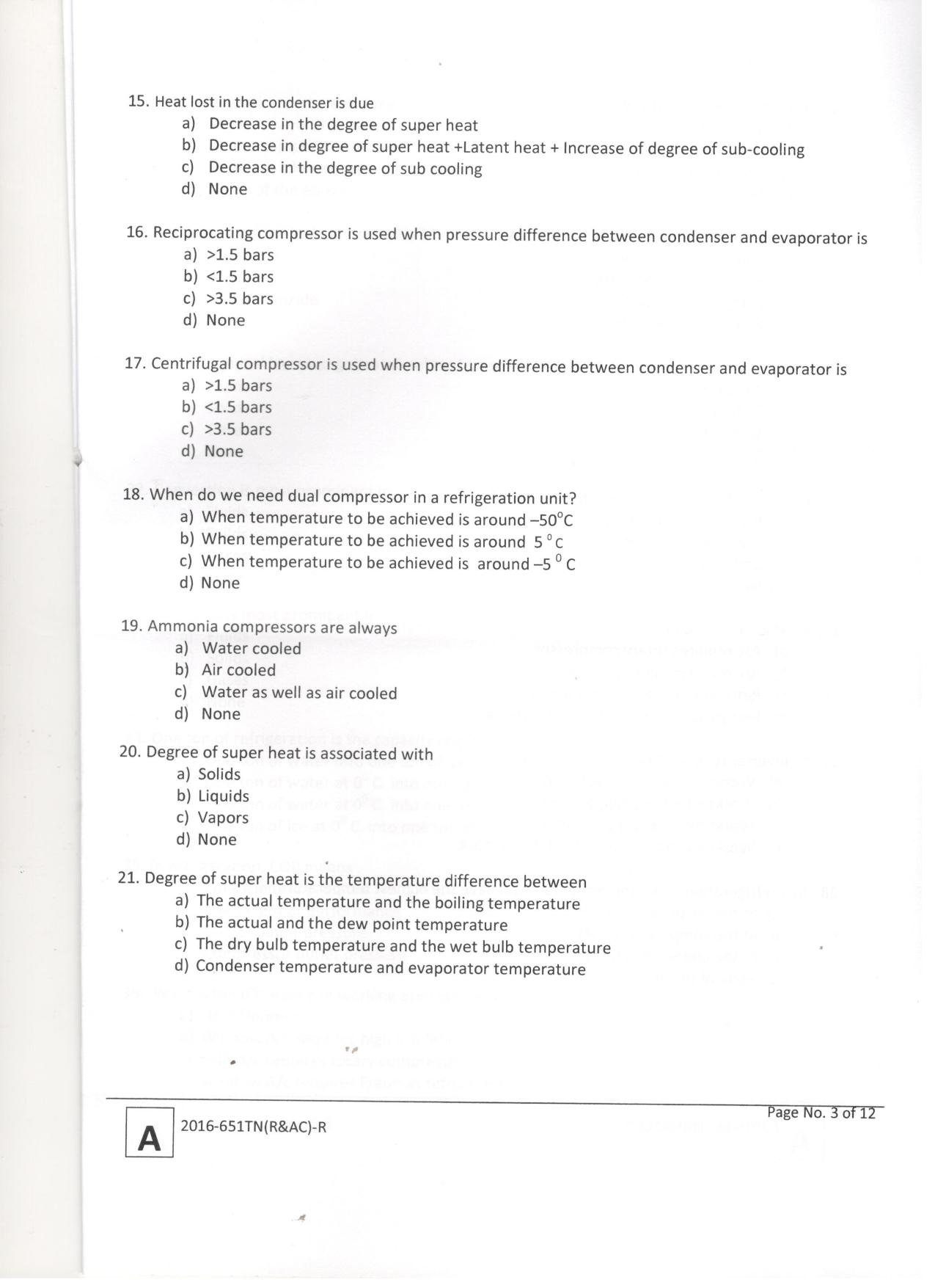 LPSC Technician ‘B’ (Refrigeration & A/C Mechanic) 2017 Question Paper - Page 5