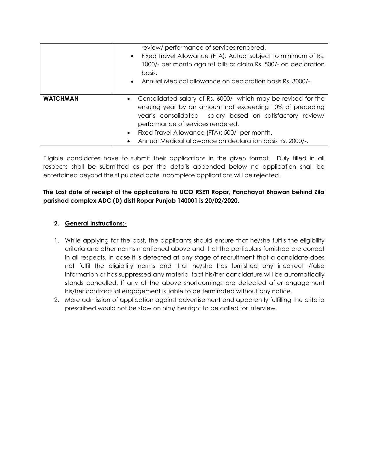 Uco Bank Invites Application for Faculty, Watchman/ Gardner Recruitment 2022 - Page 2