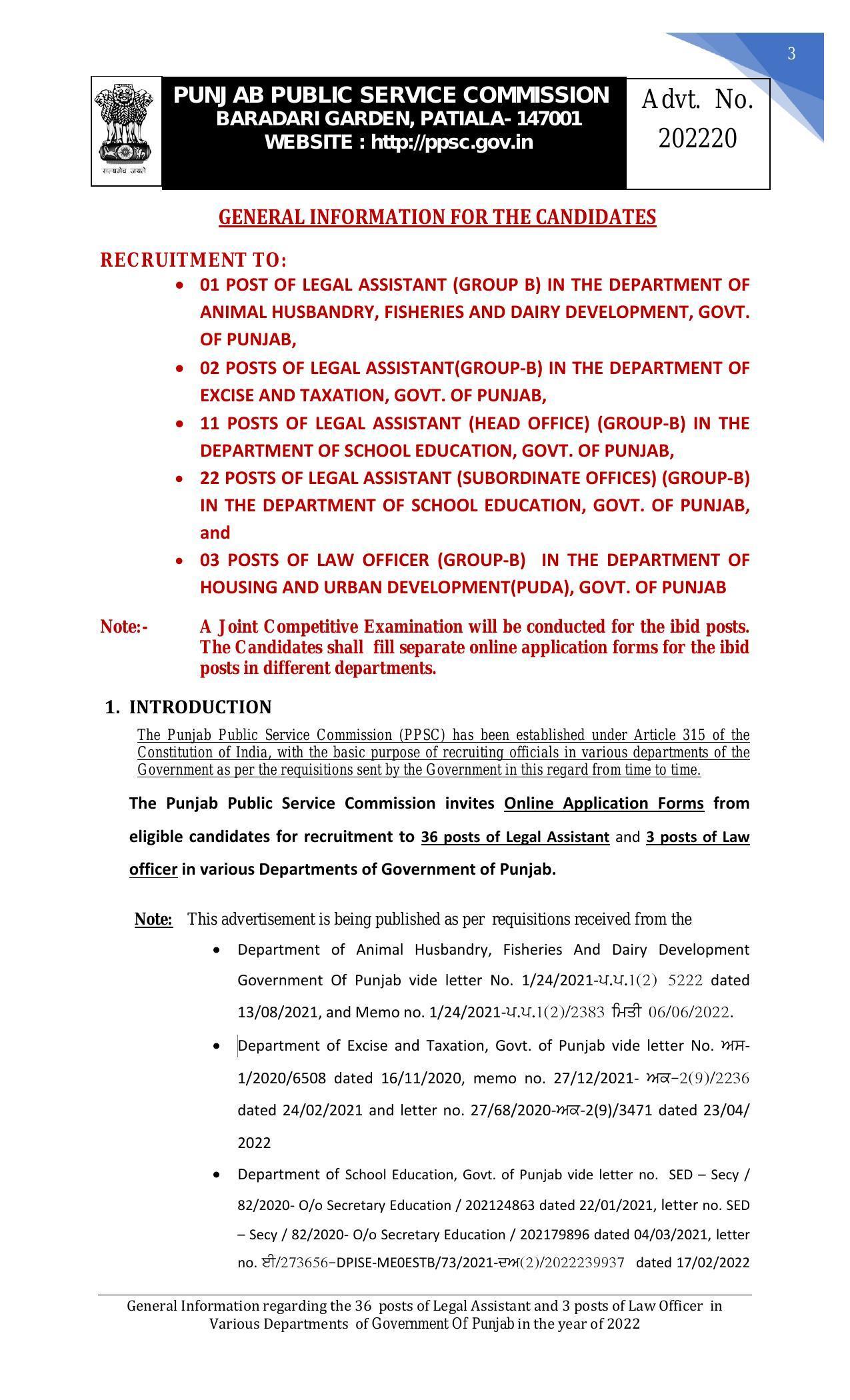 Punjab Public Service Commission Legal Assistant, Law Officer Recruitment 2022 - Page 13