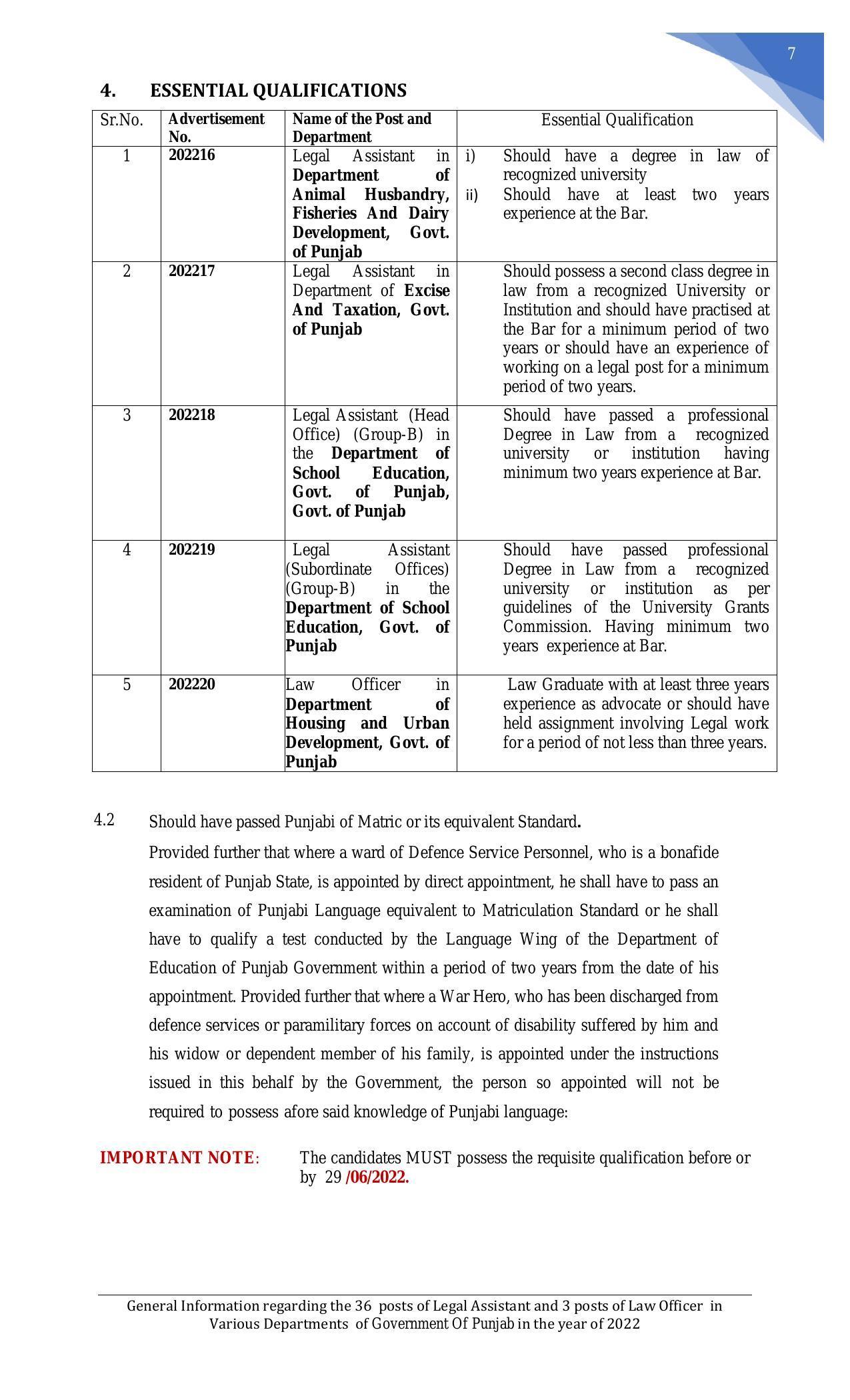 Punjab Public Service Commission Legal Assistant, Law Officer Recruitment 2022 - Page 27