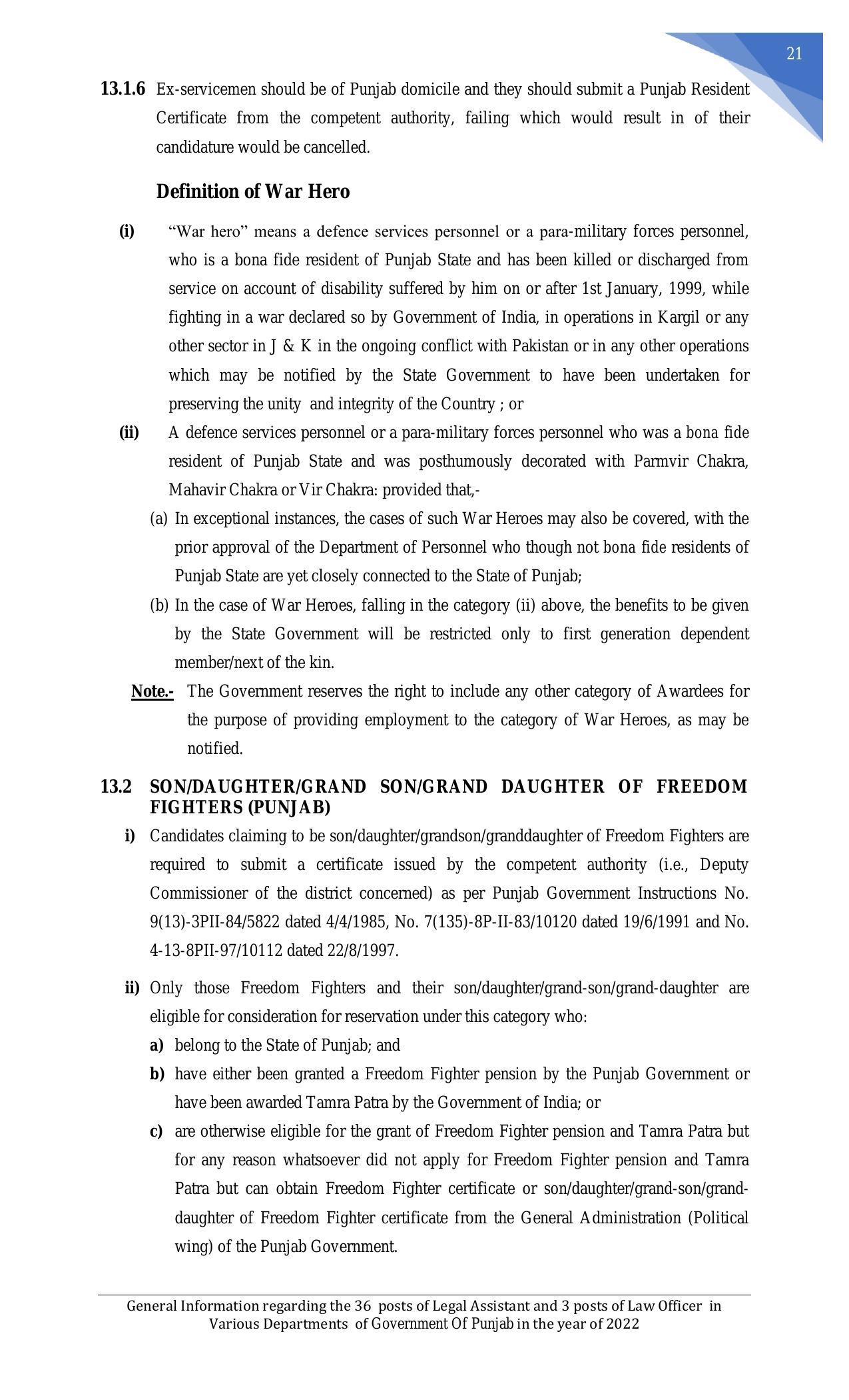 Punjab Public Service Commission Legal Assistant, Law Officer Recruitment 2022 - Page 23