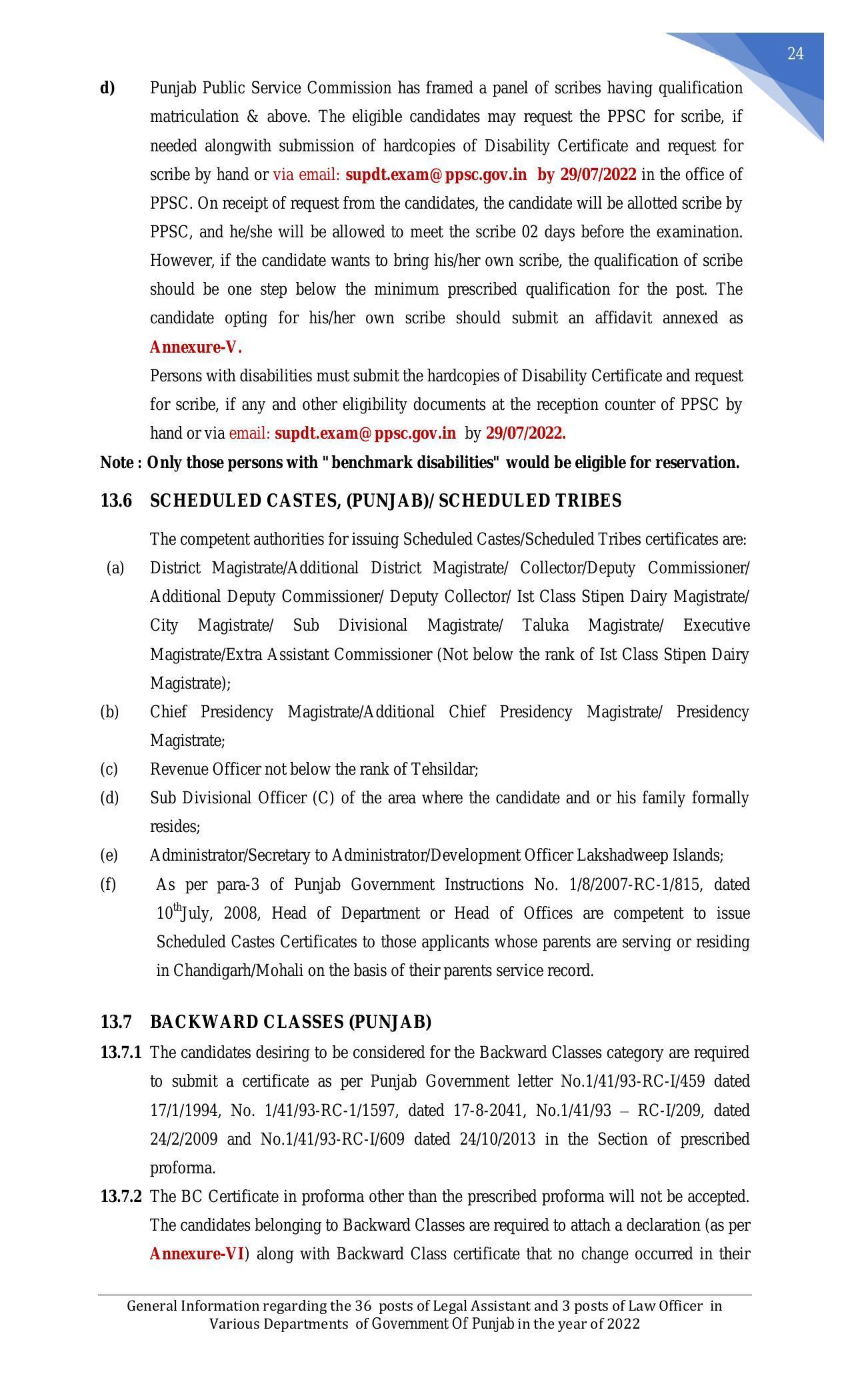 Punjab Public Service Commission Legal Assistant, Law Officer Recruitment 2022 - Page 5