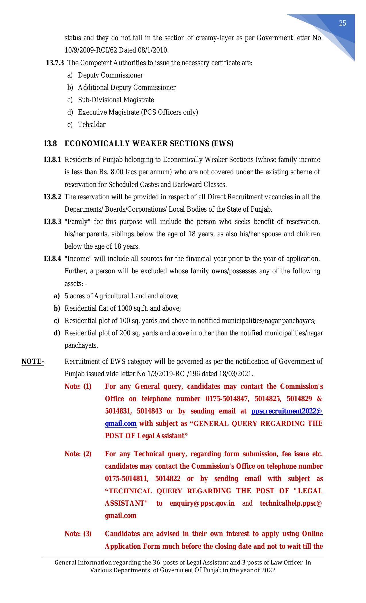 Punjab Public Service Commission Legal Assistant, Law Officer Recruitment 2022 - Page 9