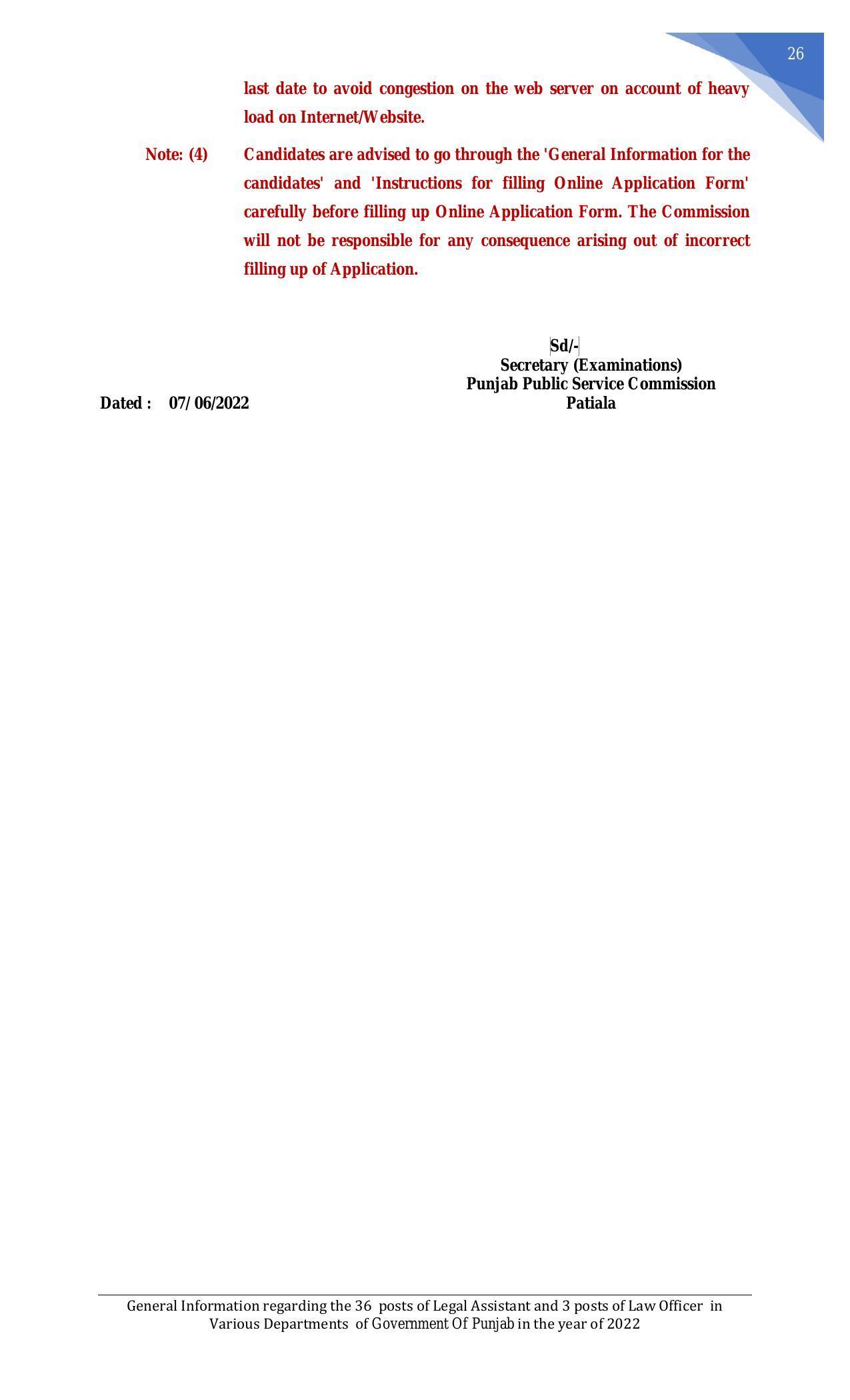 Punjab Public Service Commission Legal Assistant, Law Officer Recruitment 2022 - Page 38