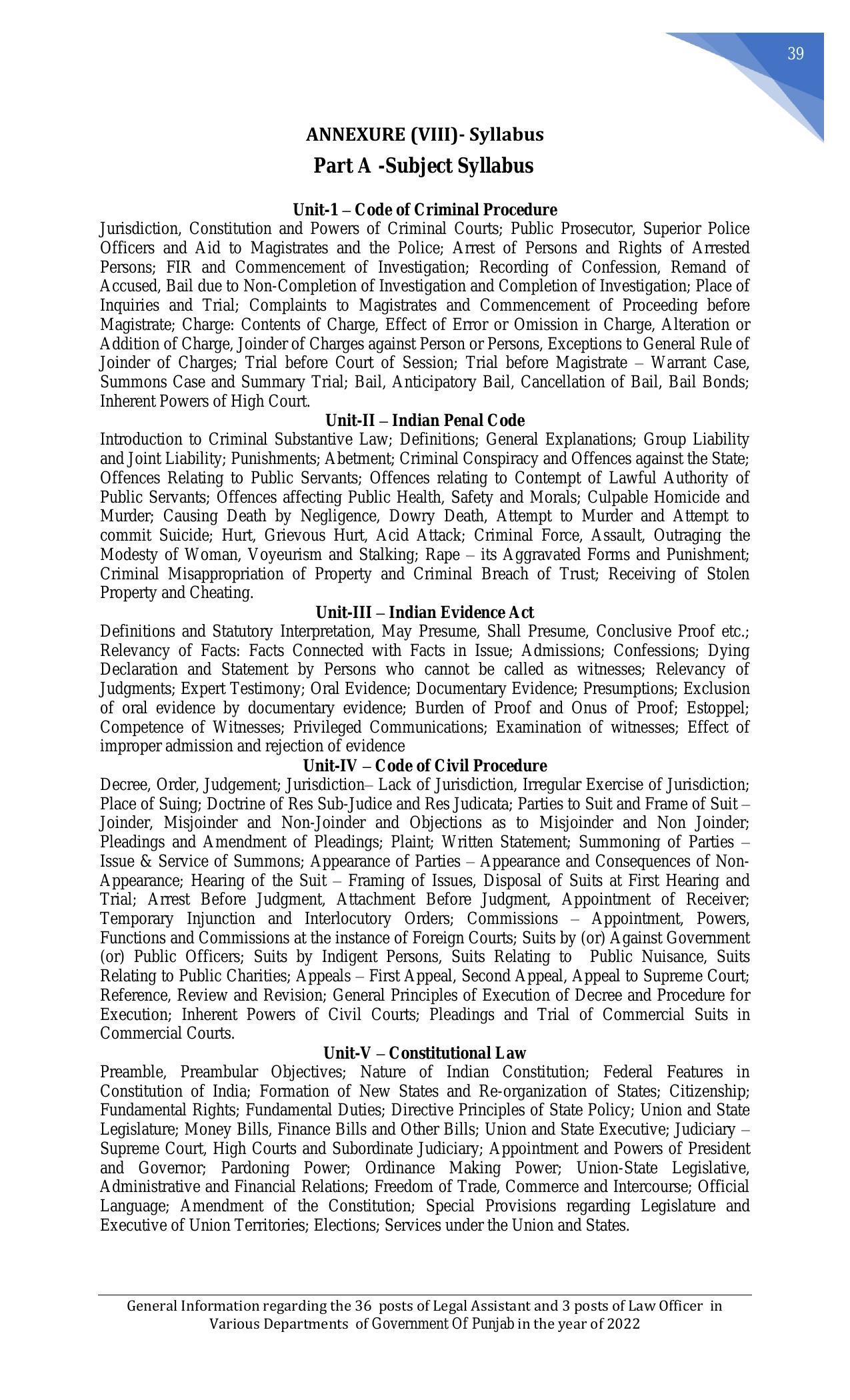 Punjab Public Service Commission Legal Assistant, Law Officer Recruitment 2022 - Page 24