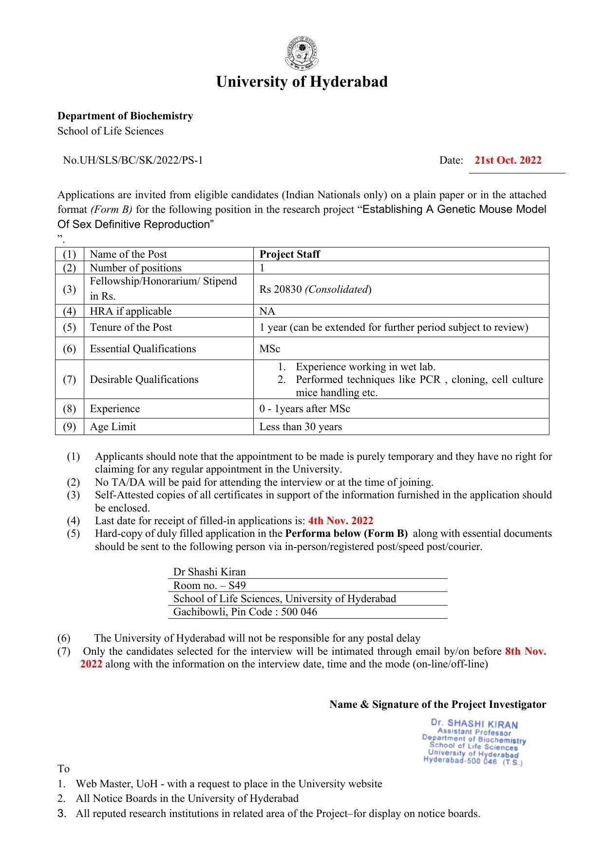 University of Hyderabad Invites Application for Project Staff Recruitment 2022 - Page 3