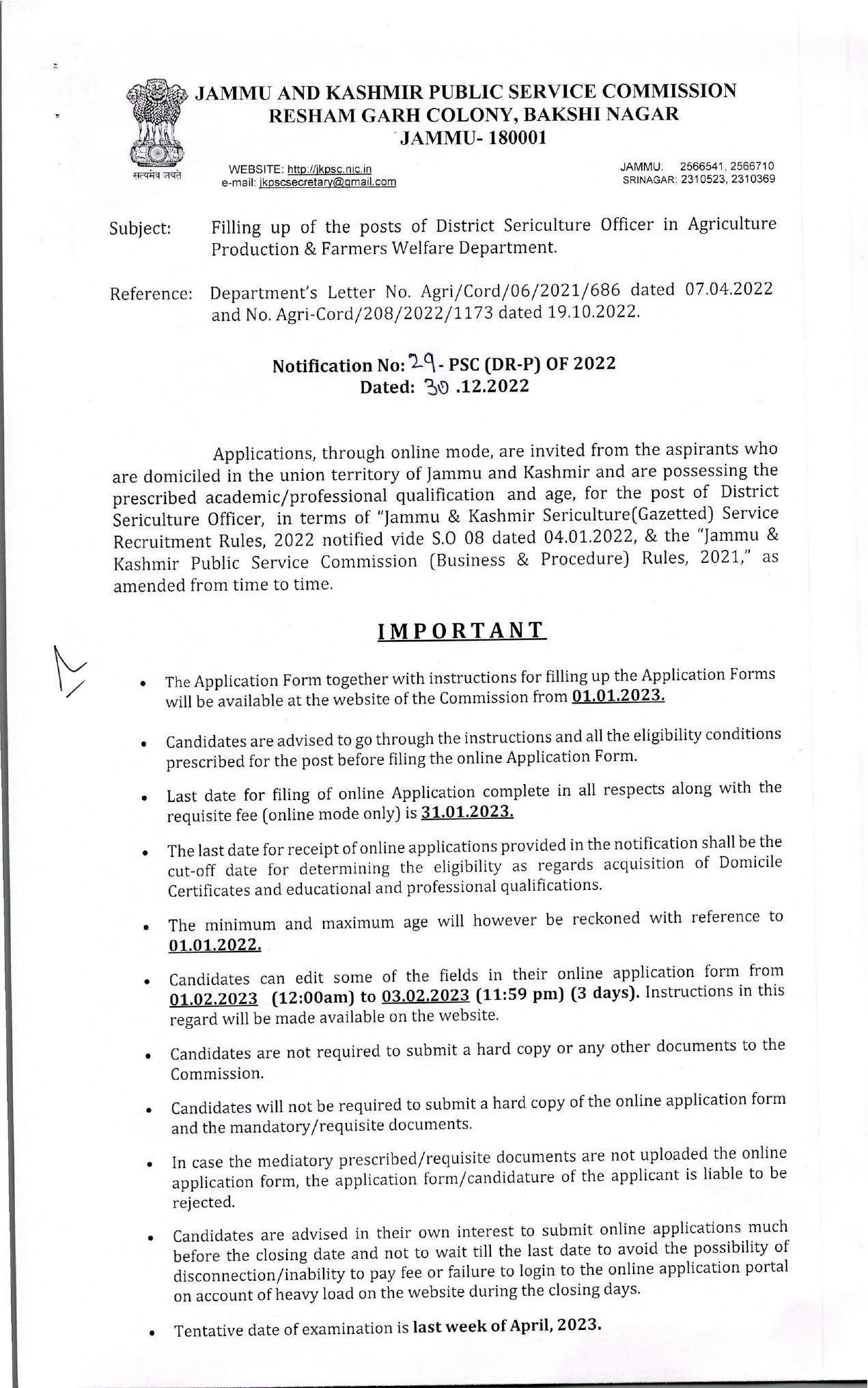 Jammu and Kashmir Public Service Commission (JKPSC) Invites Application for 5 District Sericulture Officer Recruitment 2023 - Page 3