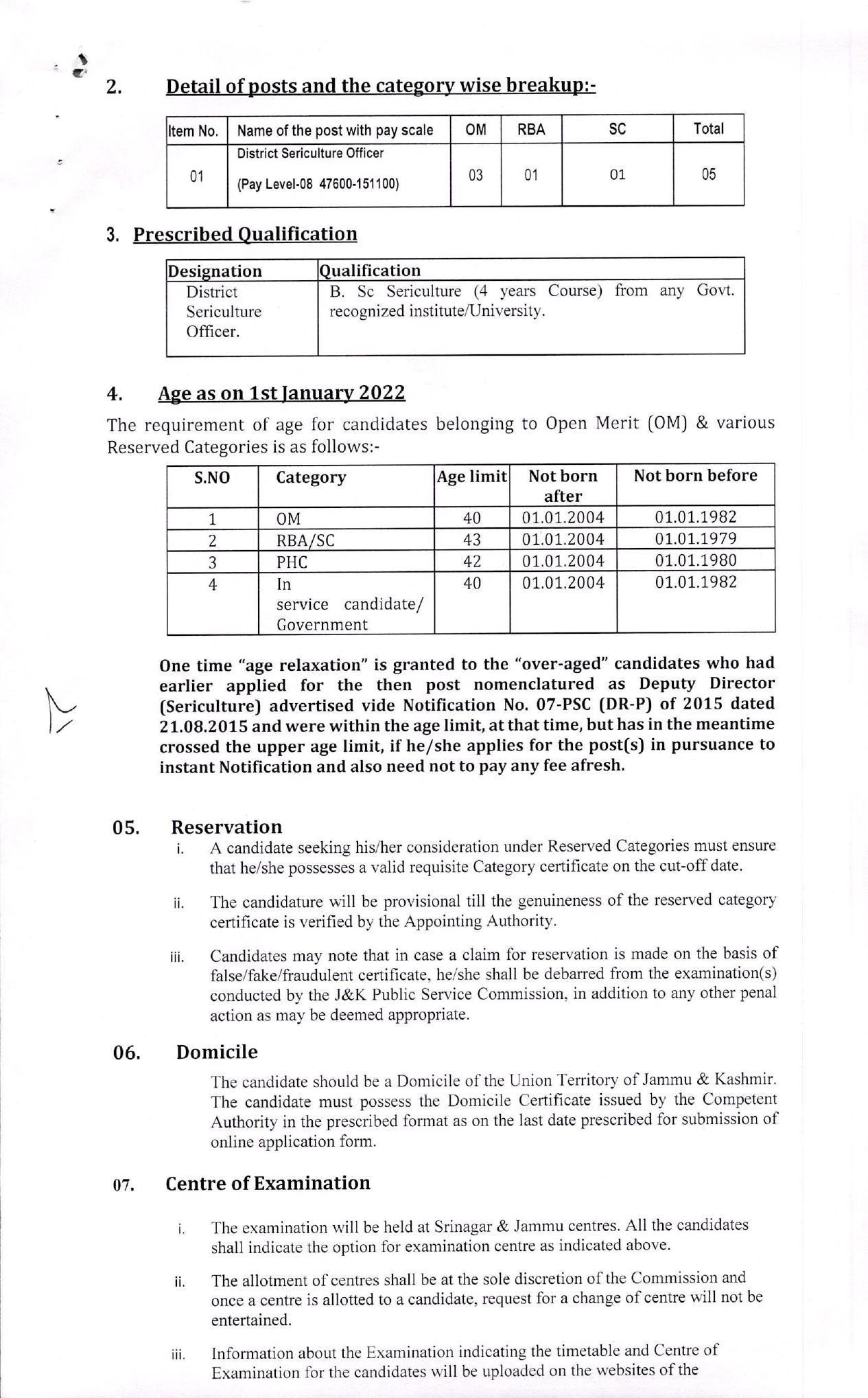 Jammu and Kashmir Public Service Commission (JKPSC) Invites Application for 5 District Sericulture Officer Recruitment 2023 - Page 1