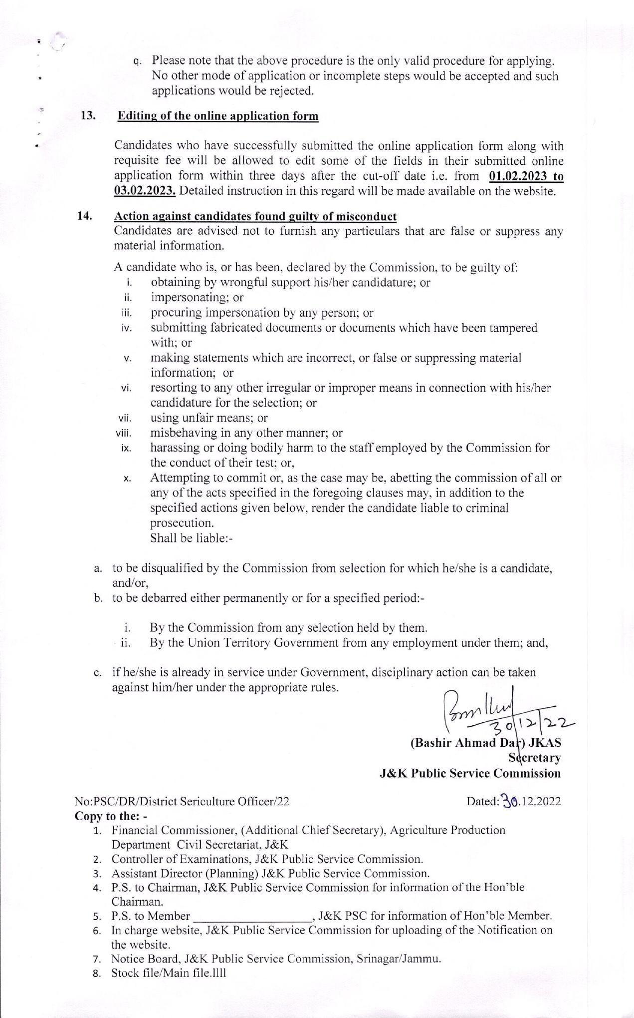 Jammu and Kashmir Public Service Commission (JKPSC) Invites Application for 5 District Sericulture Officer Recruitment 2023 - Page 6