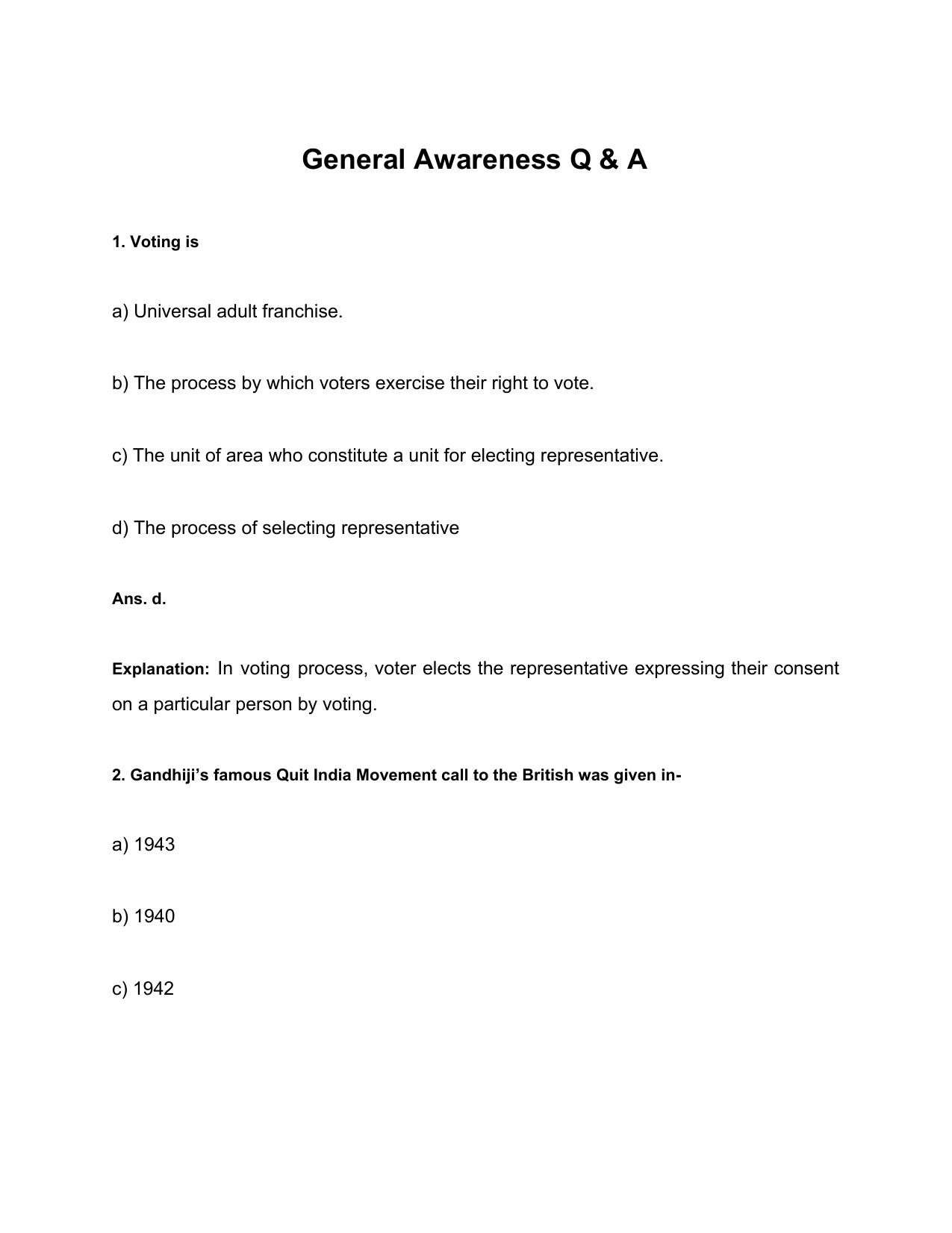 Haryana Staff Selection Commission Old Papers General Awareness - Page 1