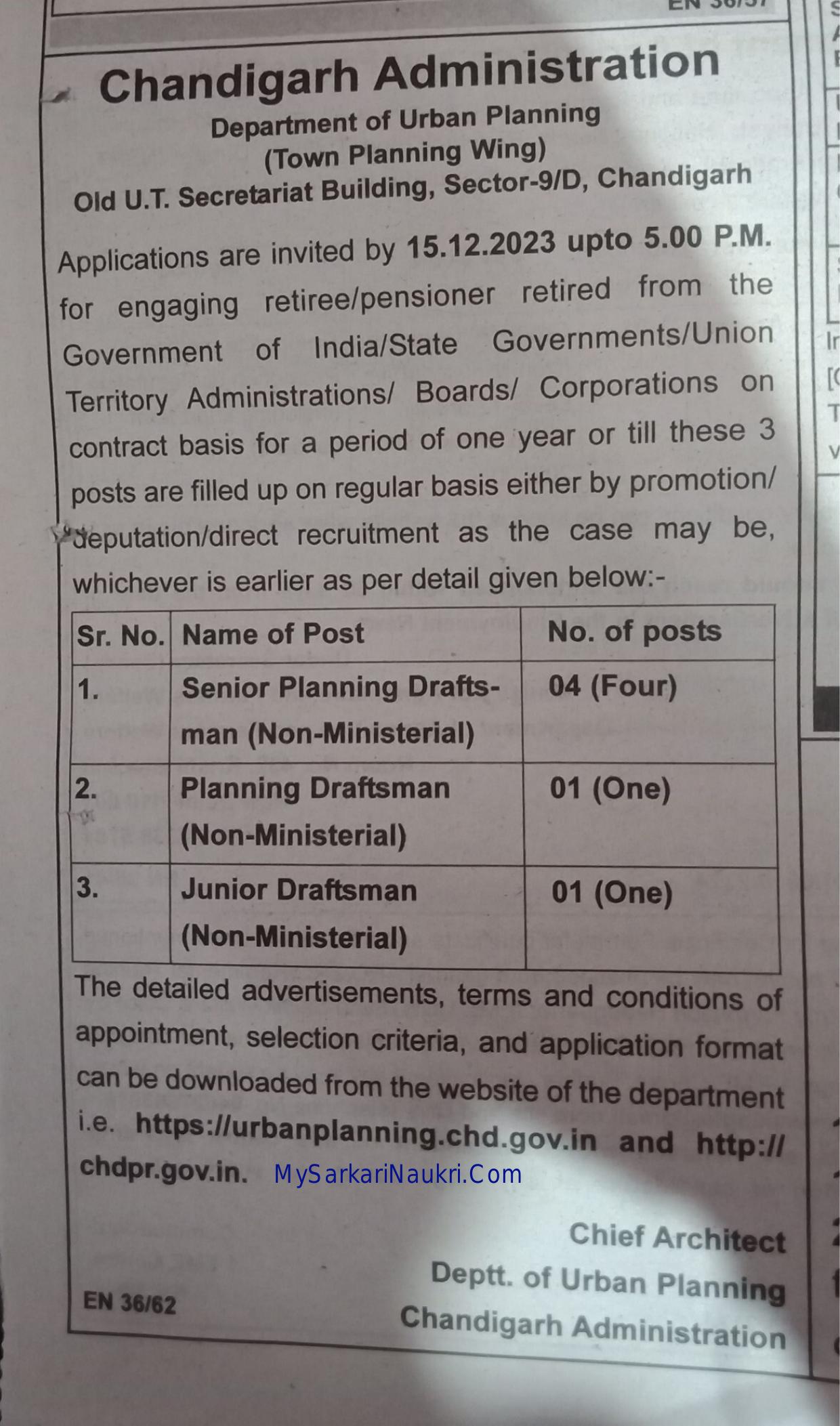 Chandigarh Administration Junior Draftsman and Various Posts Recruitment 2023 - Page 1