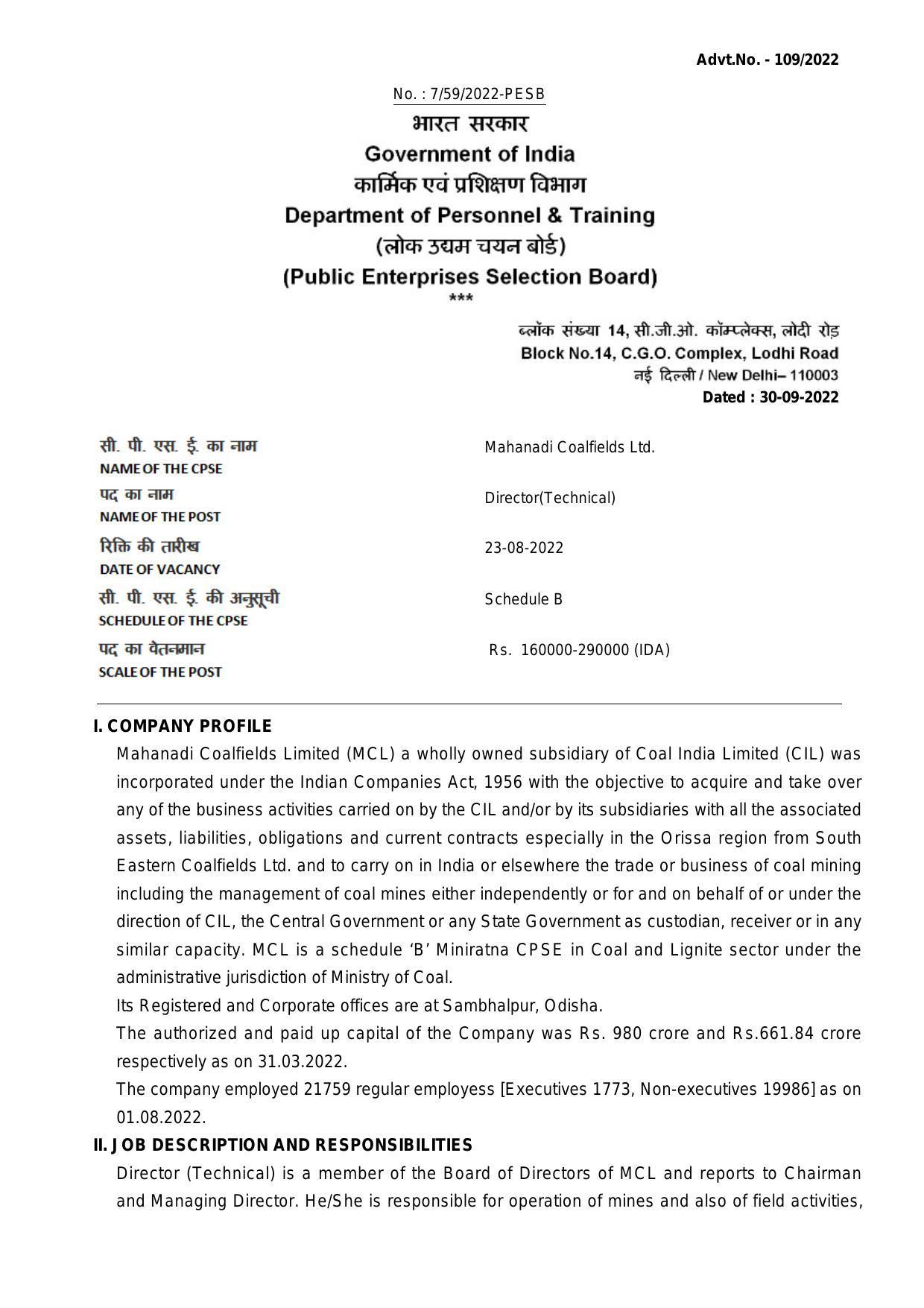 Mahanadi Coalfields Limited Invites Application for Director Recruitment 2022 - Page 3