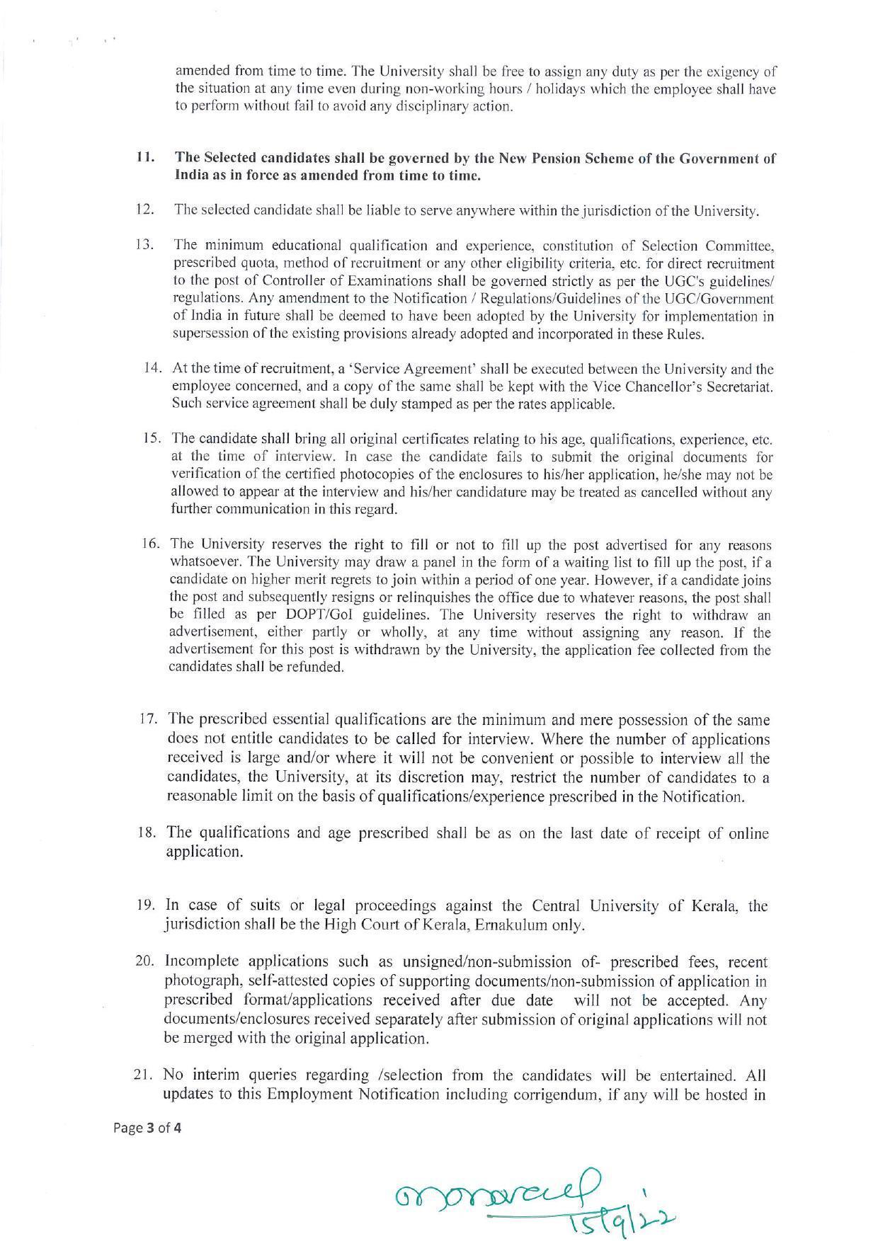 Central University of Kerala Invites Application for Controller of Examination Recruitment 2022 - Page 2