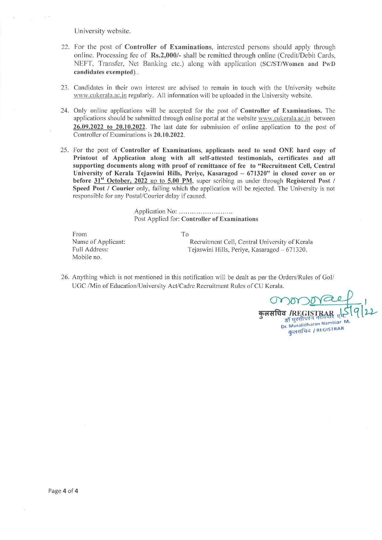 Central University of Kerala Invites Application for Controller of Examination Recruitment 2022 - Page 4