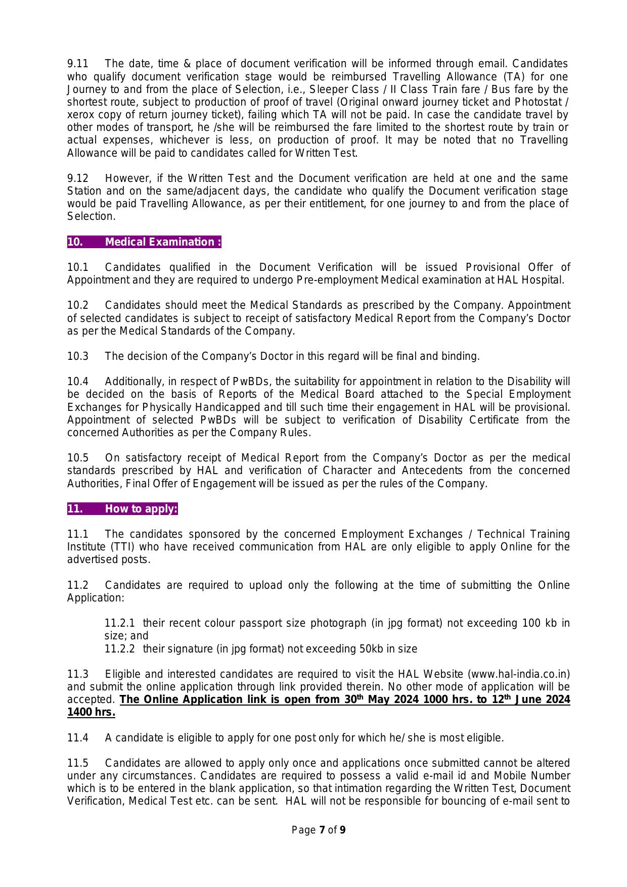 Hindustan Aeronautics Limited (HAL) 182 Diploma Technician, Operator Recruitment 2024 - Page 7