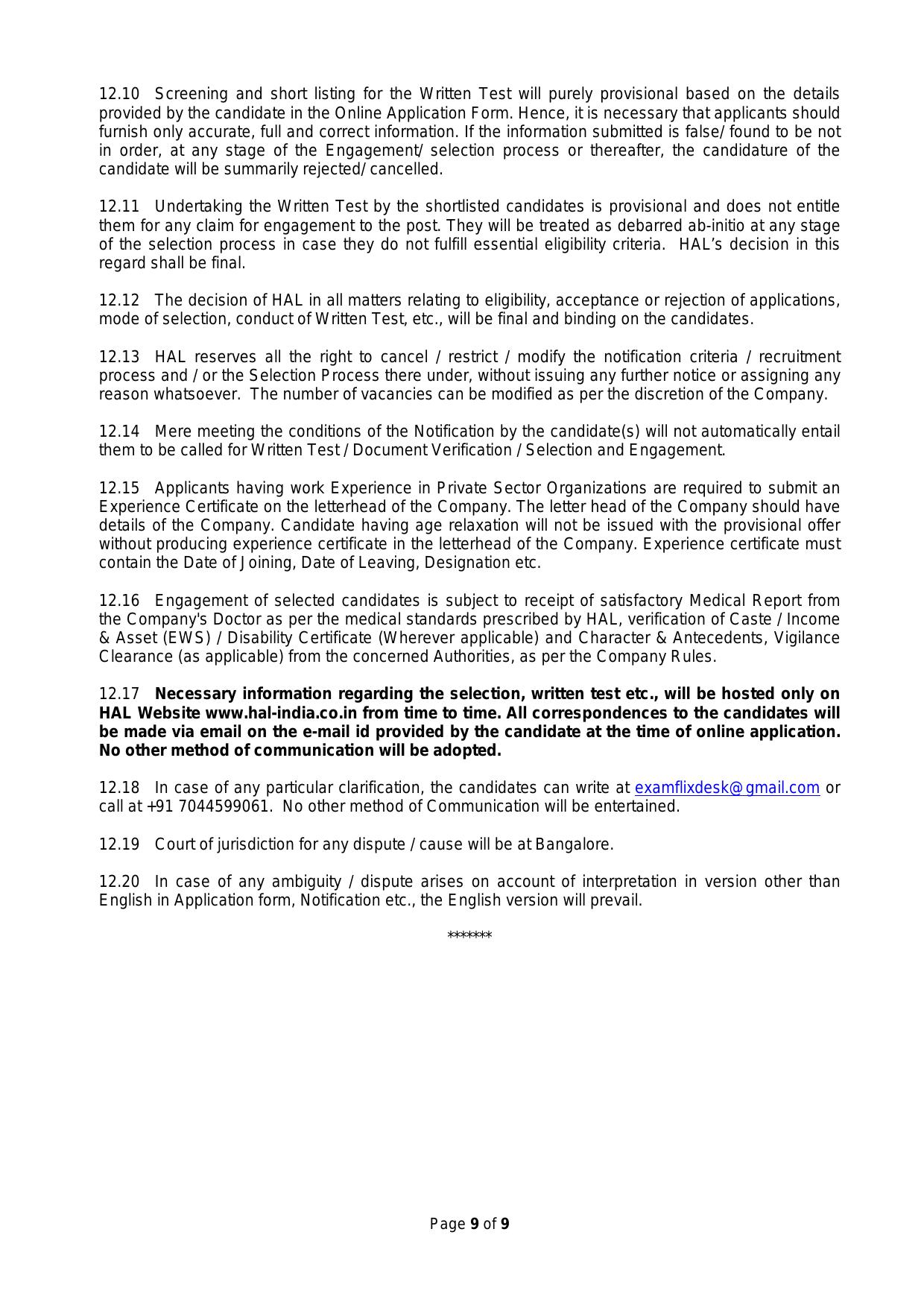 Hindustan Aeronautics Limited (HAL) 182 Diploma Technician, Operator Recruitment 2024 - Page 9