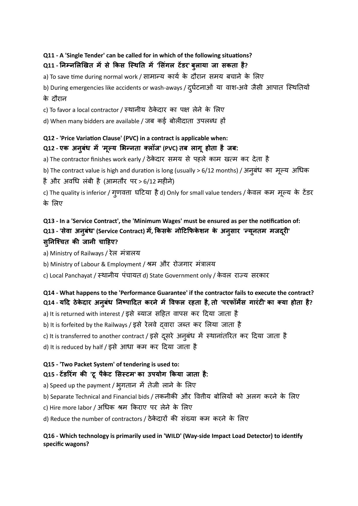 South Western Railway Senior Instructor CandW Level 7 (Shift-1) Question Paper - Page 3