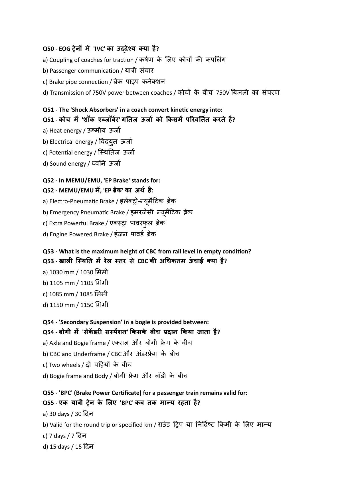 South Western Railway Senior Instructor CandW Level 7 (Shift-1) Question Paper - Page 10