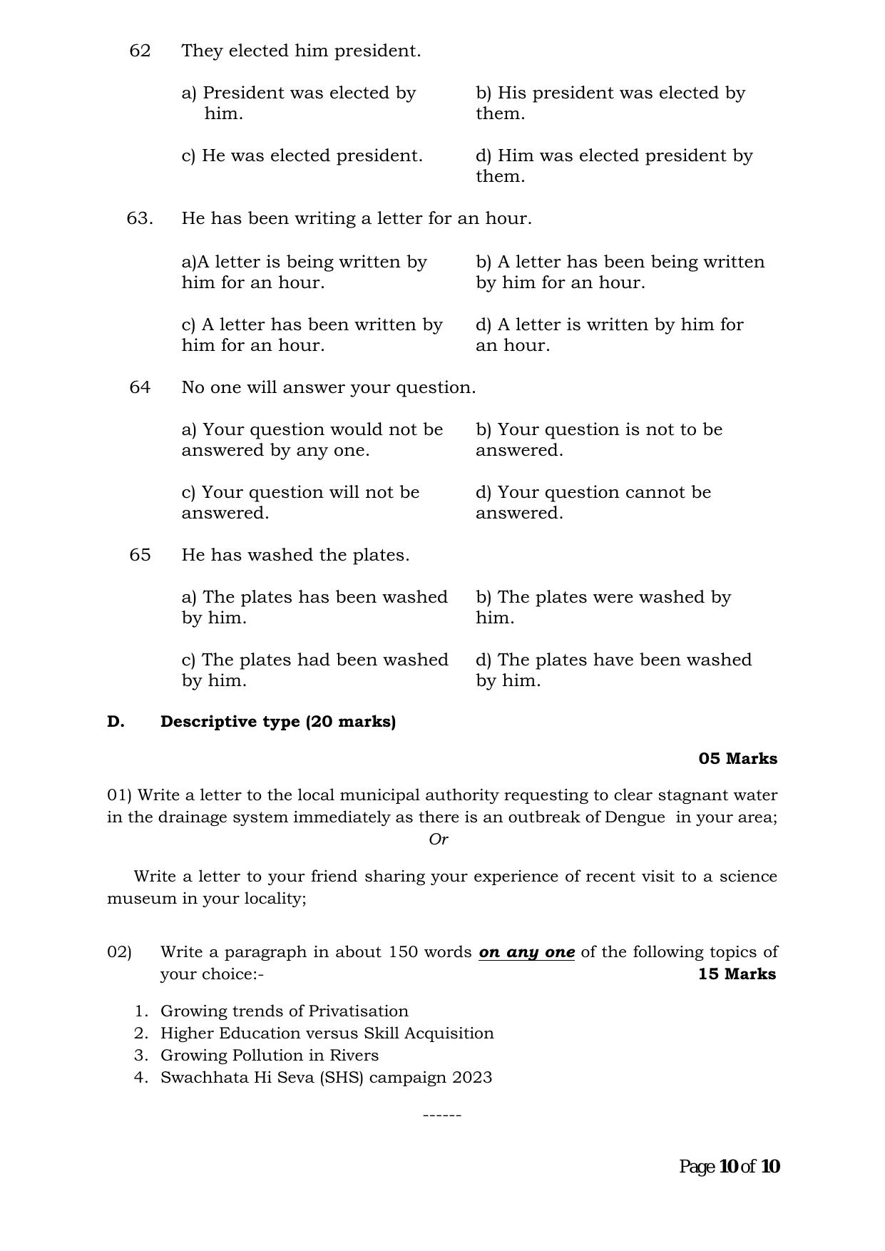 Question Paper of Office Assistant Gr. III (Advertisement No. 3/2023) - Page 10