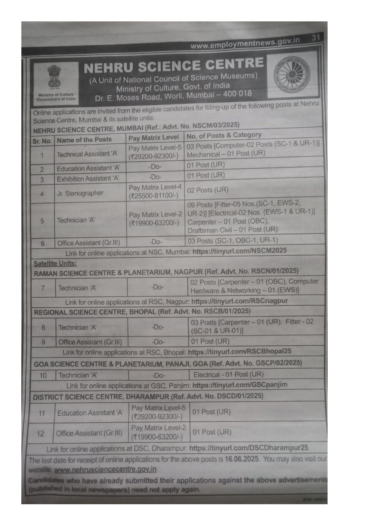 Nehru Science Centre Technician and Various Posts Recruitment 2025 - Page 1