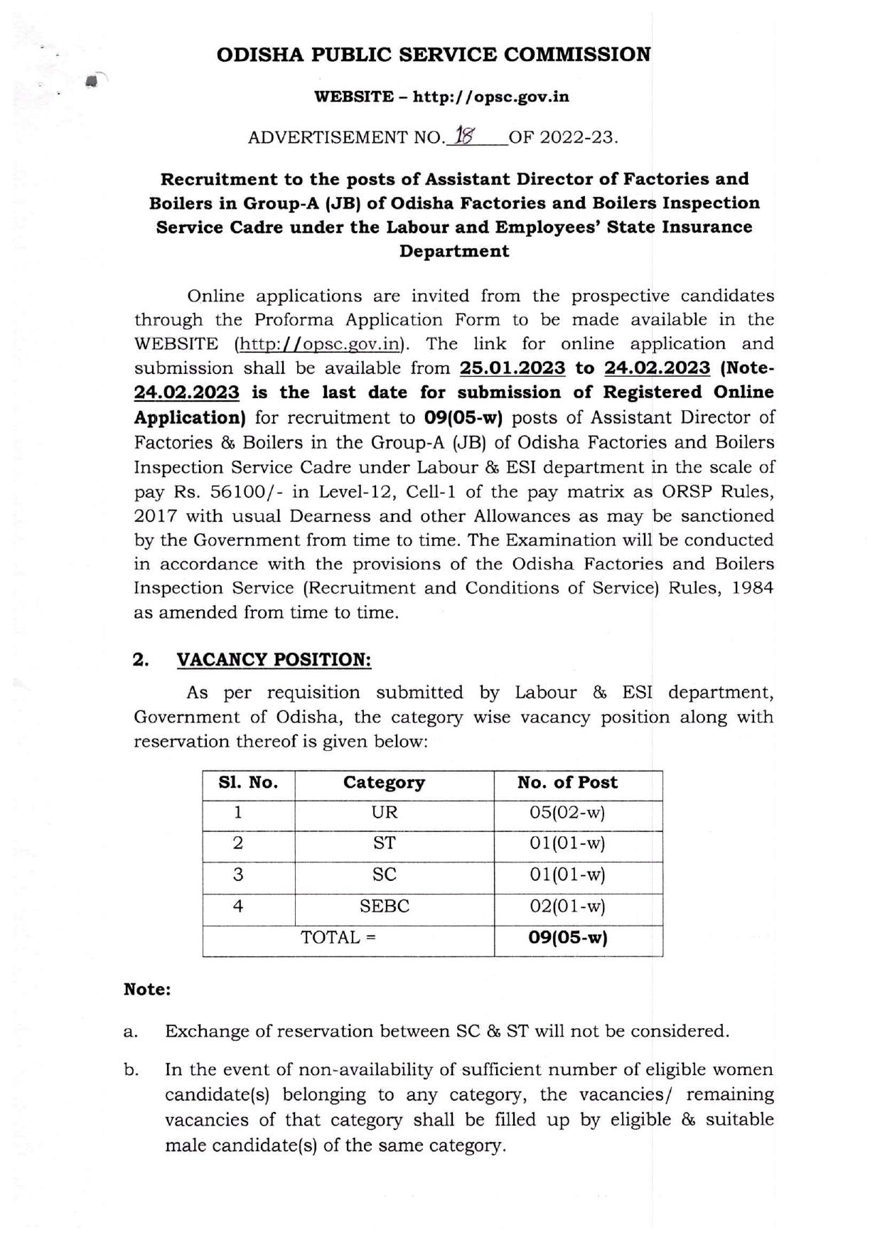 Odisha Public Service Commission Invites Application for 9 Assistant Director Recruitment 2023 - Page 1