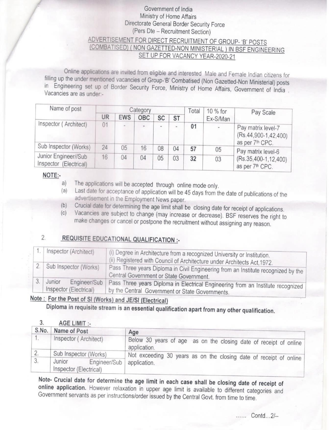 BSF Various Vacancy Online Form 2022 - Page 2
