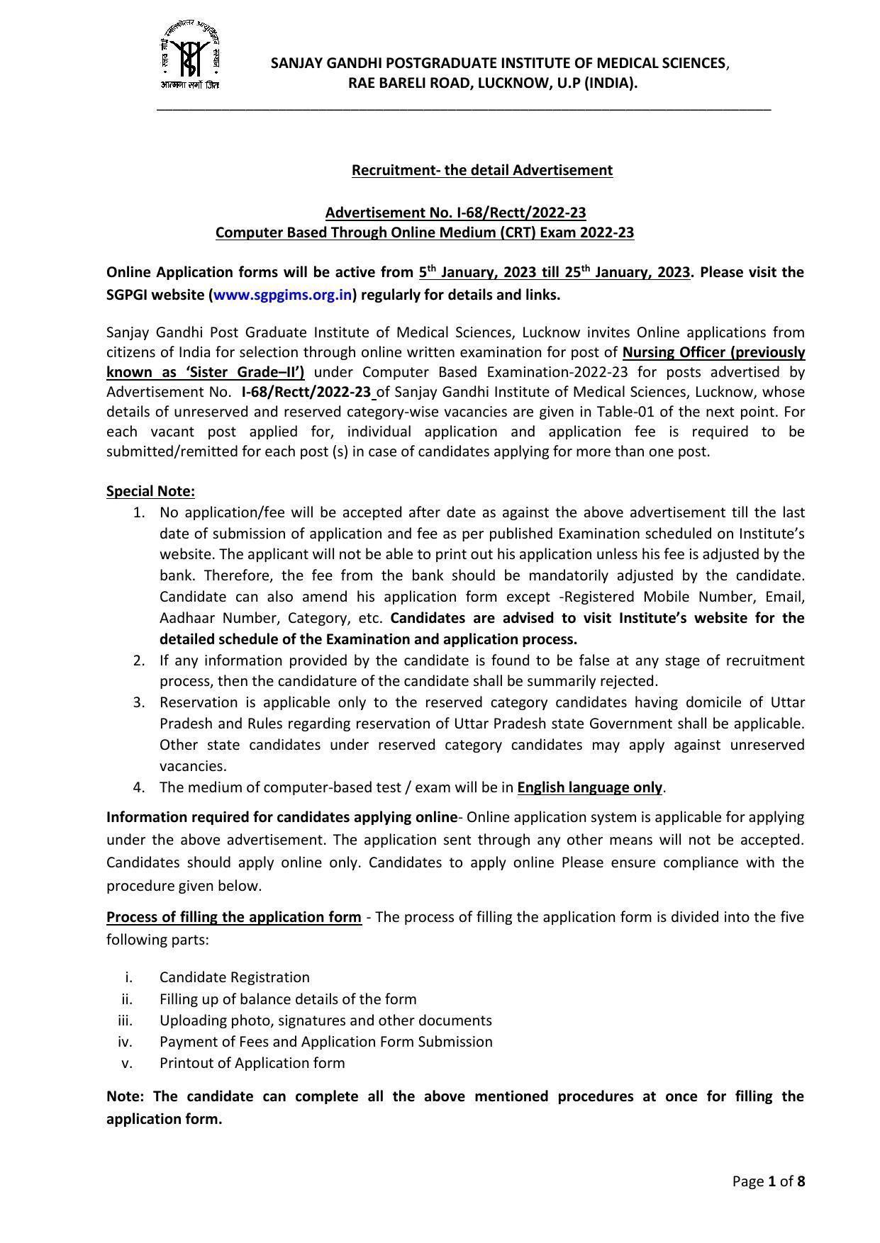 Sanjay Gandhi Post Graduate Institute of Medical Sciences (SGPGIMS) Invites Application for 905 Nursing Officer Recruitment 2023 - Page 4