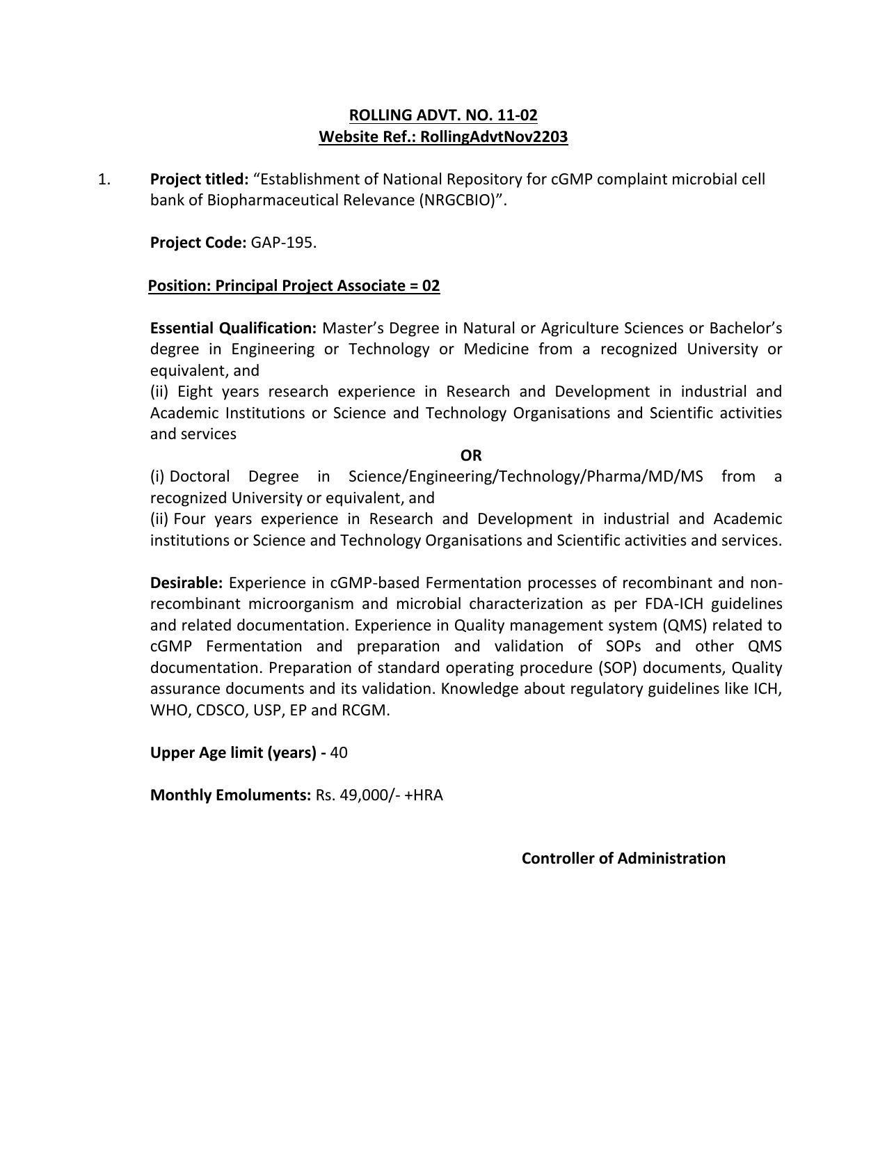 IMTECH Invites Application for Principal Project Associate Recruitment 2022 - Page 1