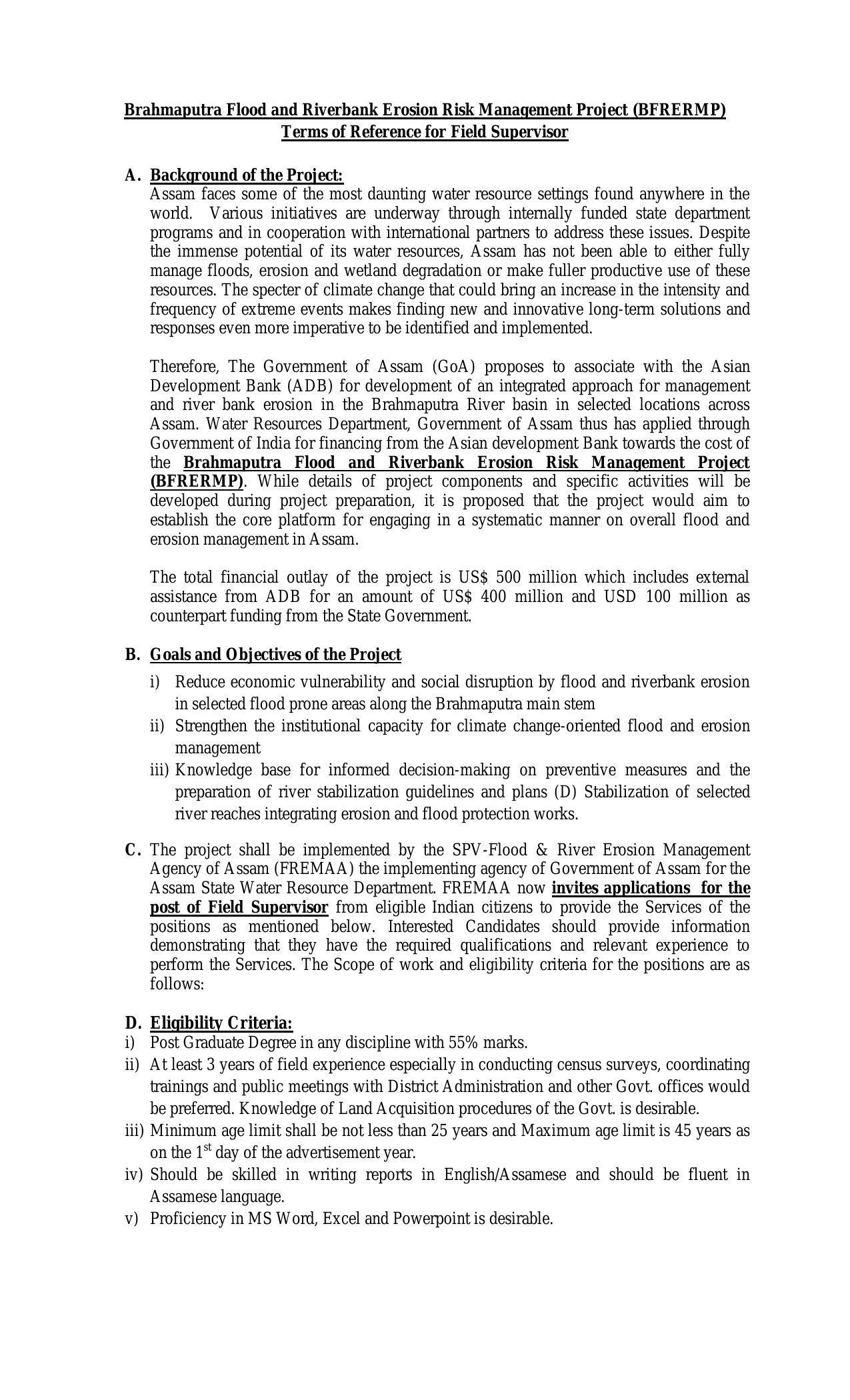 FREMA Invites Application for Field Supervisor Recruitment 2022 - Page 1