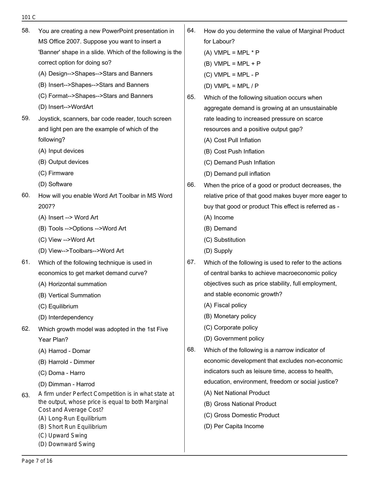Jammu Kashmir Accounts Assistant Question Papers for General Economics - Page 6