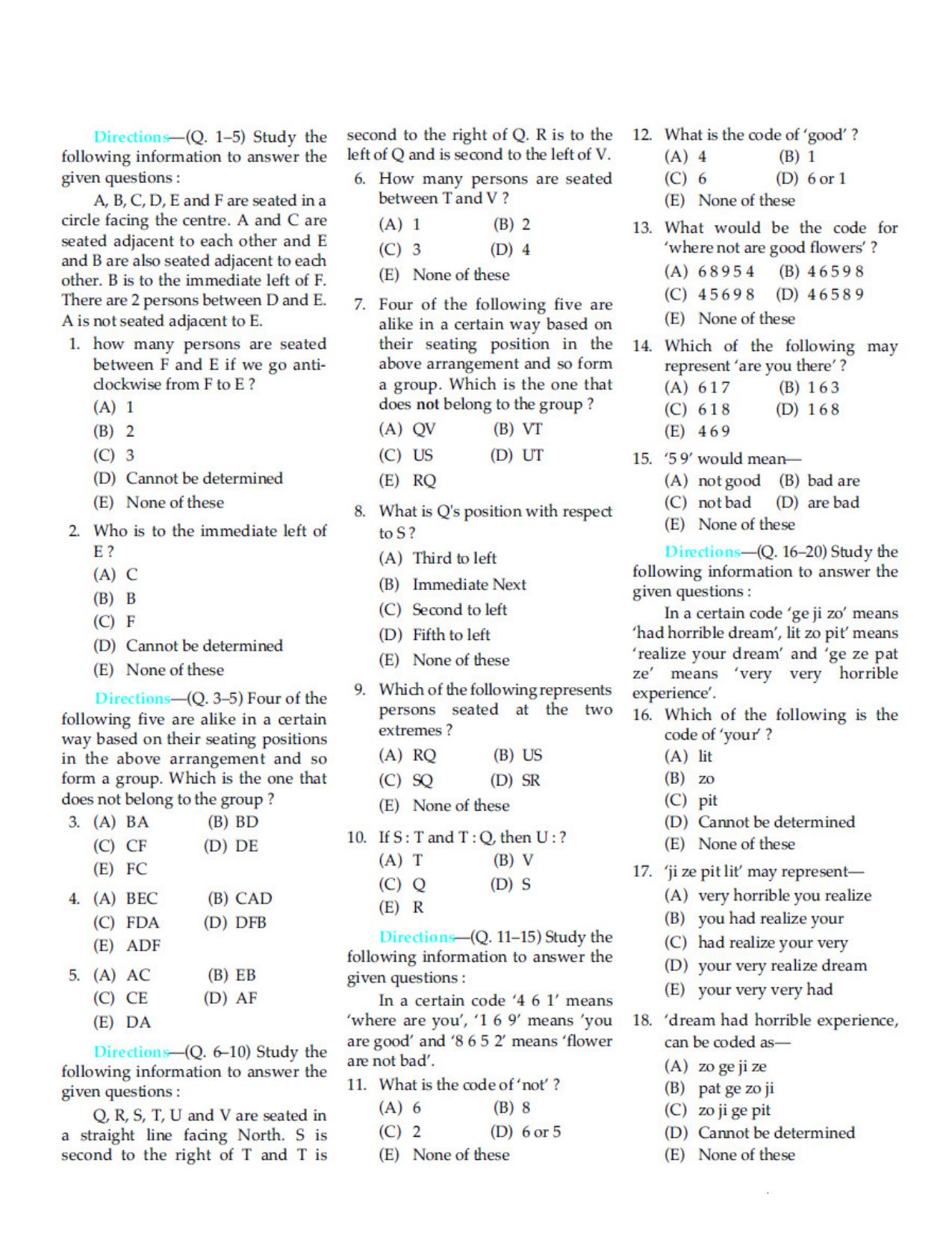 BSMFC Recovery Agent Previous Question Papers PDF for Reasoning - Page 1