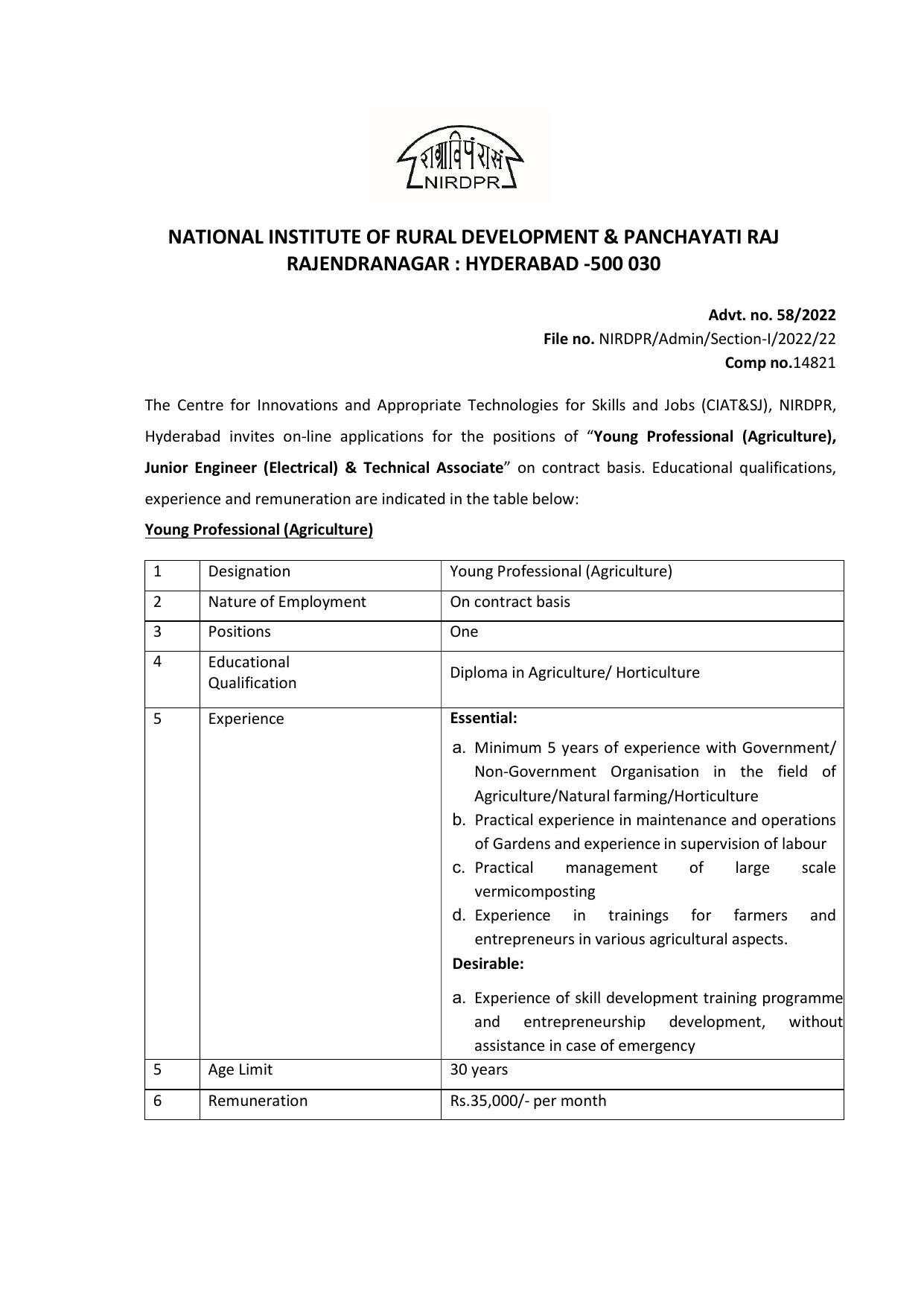 NIRDPR Invites Application for Young Professional, Junior Engineer Recruitment 2023 - Page 3