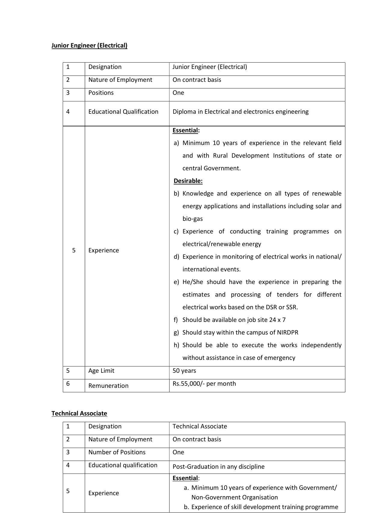 NIRDPR Invites Application for Young Professional, Junior Engineer Recruitment 2023 - Page 1
