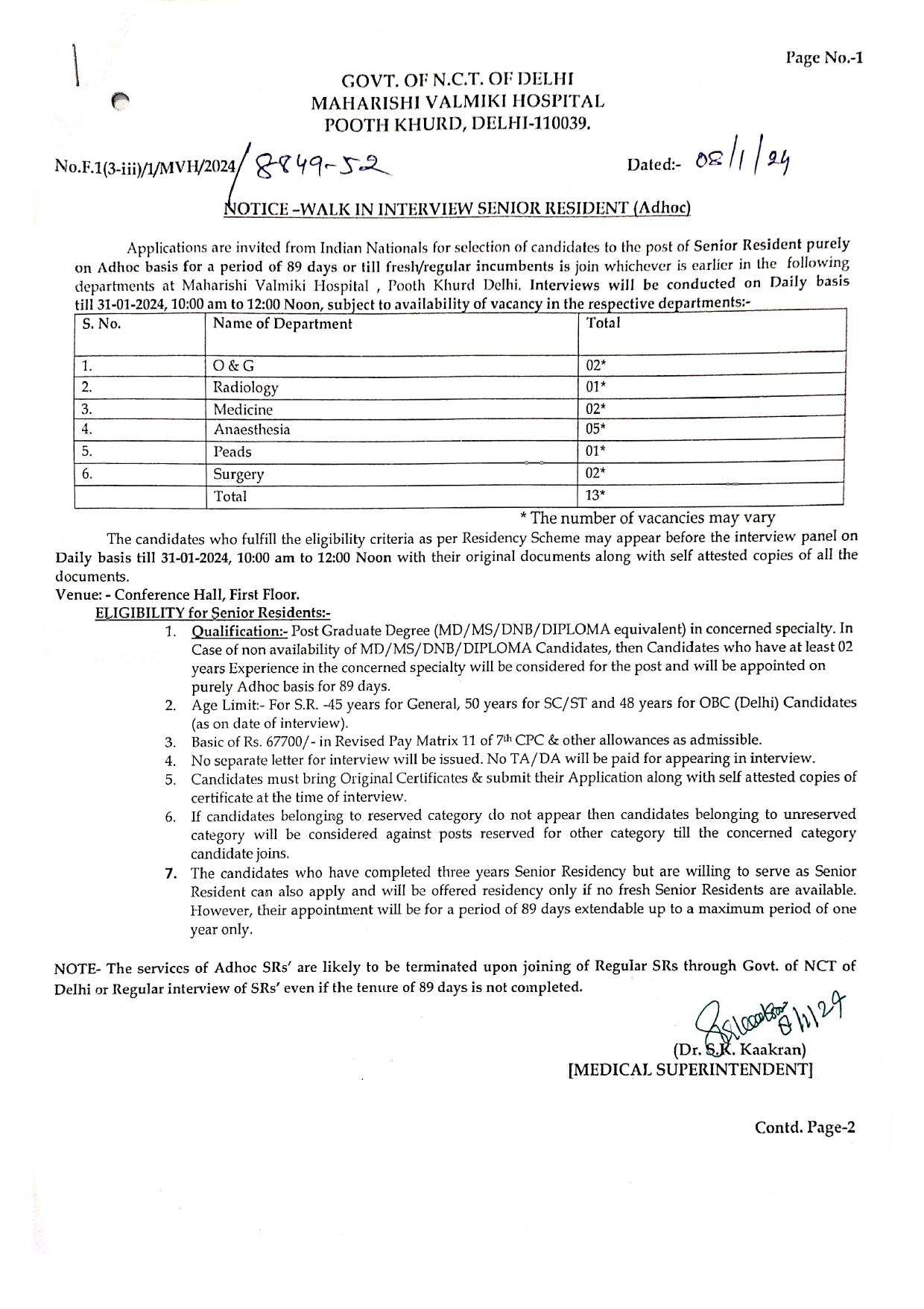 Maharishi Valmiki Hospital Senior Resident Recruitment 2024 - Page 2