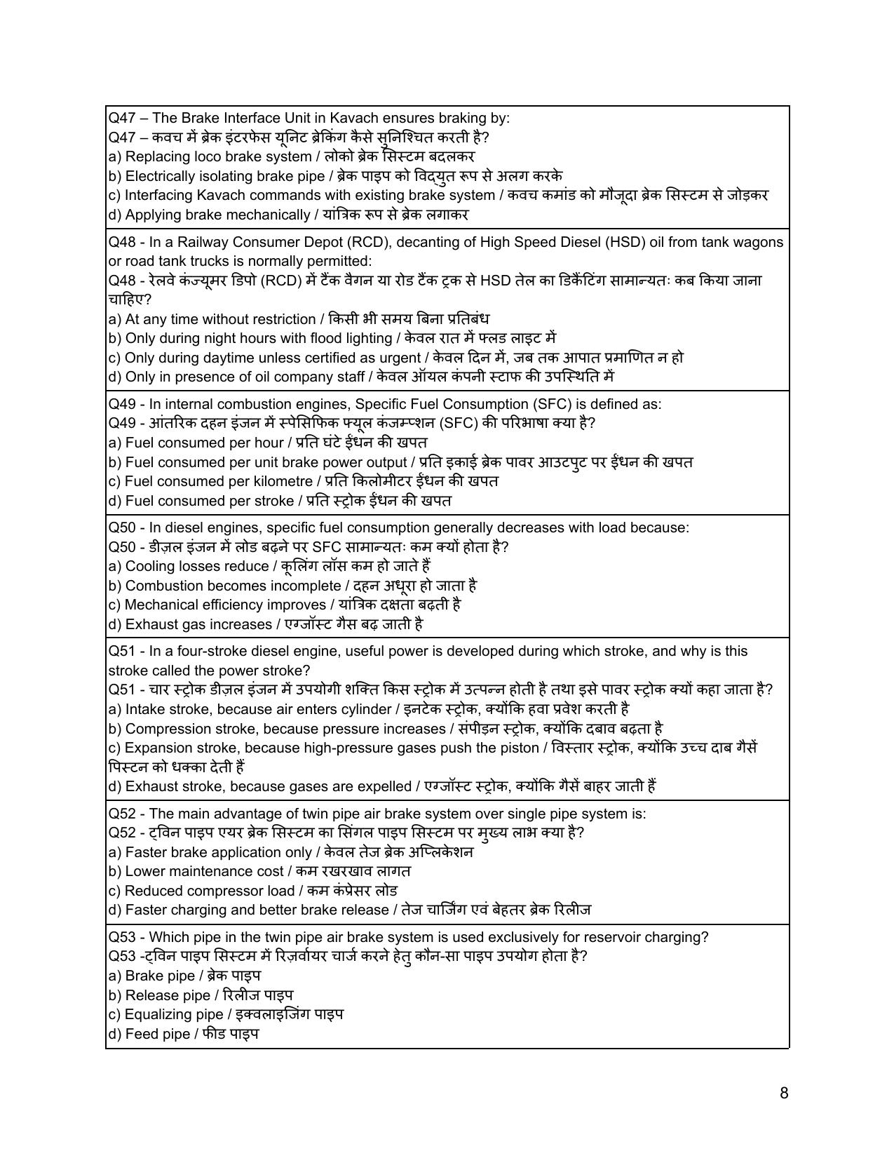 South Western Railway Sr Mechanical Insructor Level 7 (Shift-1) Question Paper - Page 8