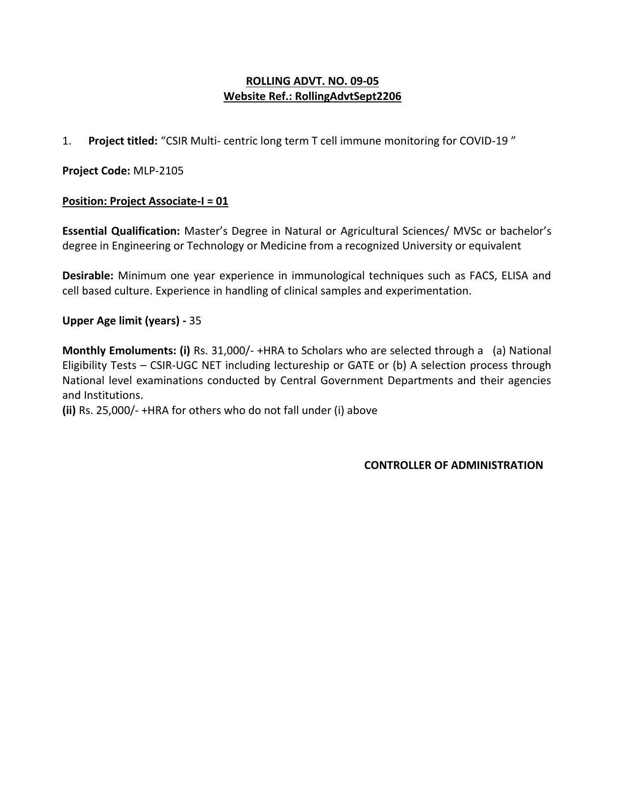 Institute of Microbial Technology (IMTECH) Invites Application for Project Associate-I Recruitment 2022 - Page 1