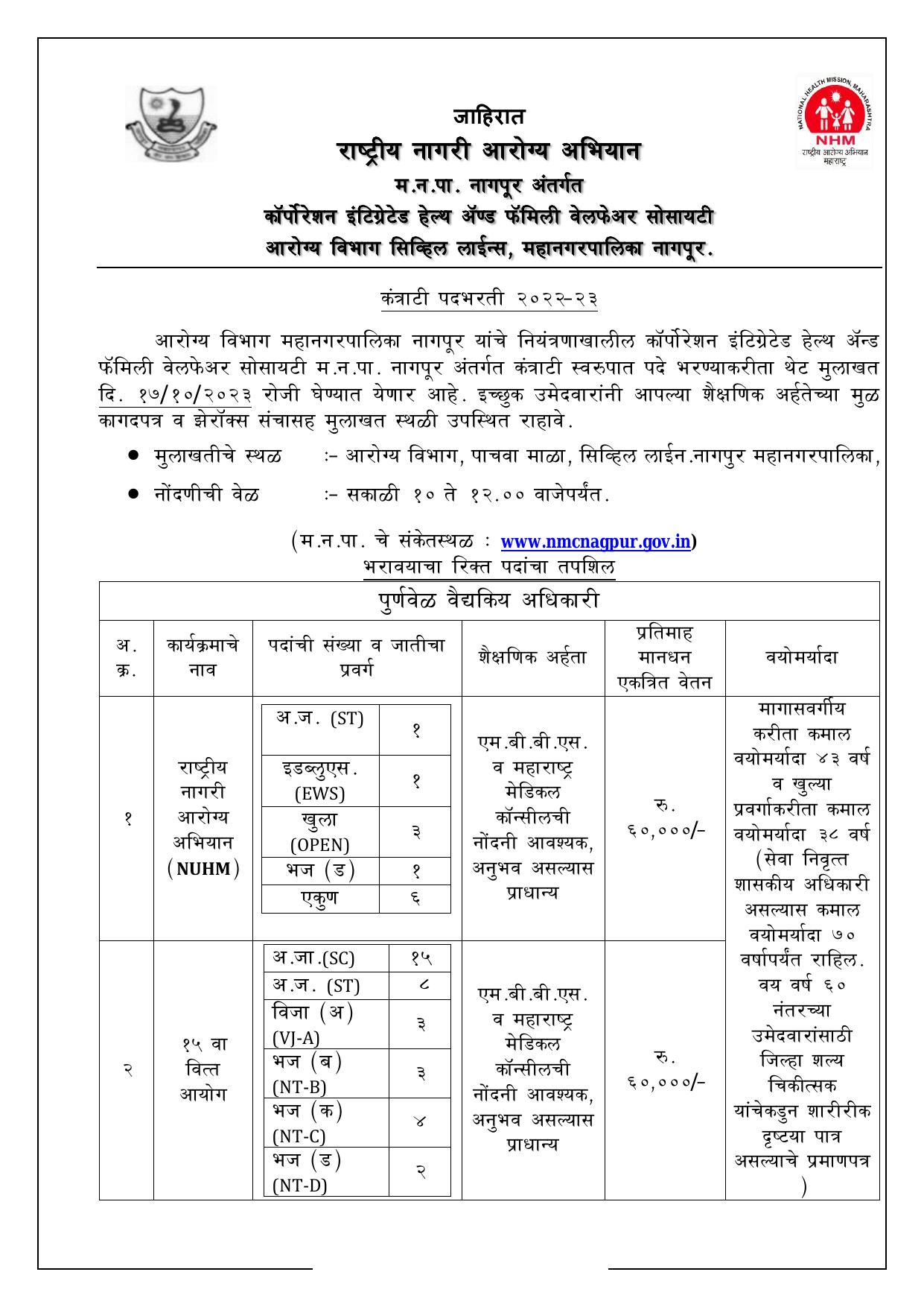 Nagpur Municipal Corporation (NMC) Full Time Medical Officer Recruitment 2023 - Page 3