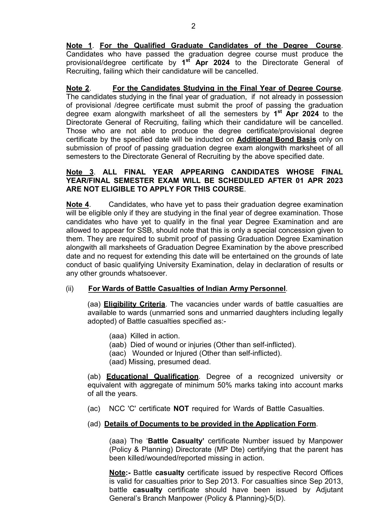 Indian Army NCC Special Entry Scheme 55 Course (APR 2024) Short Service Commission (NT) for Men & Women Recruitment 2023 - Page 2