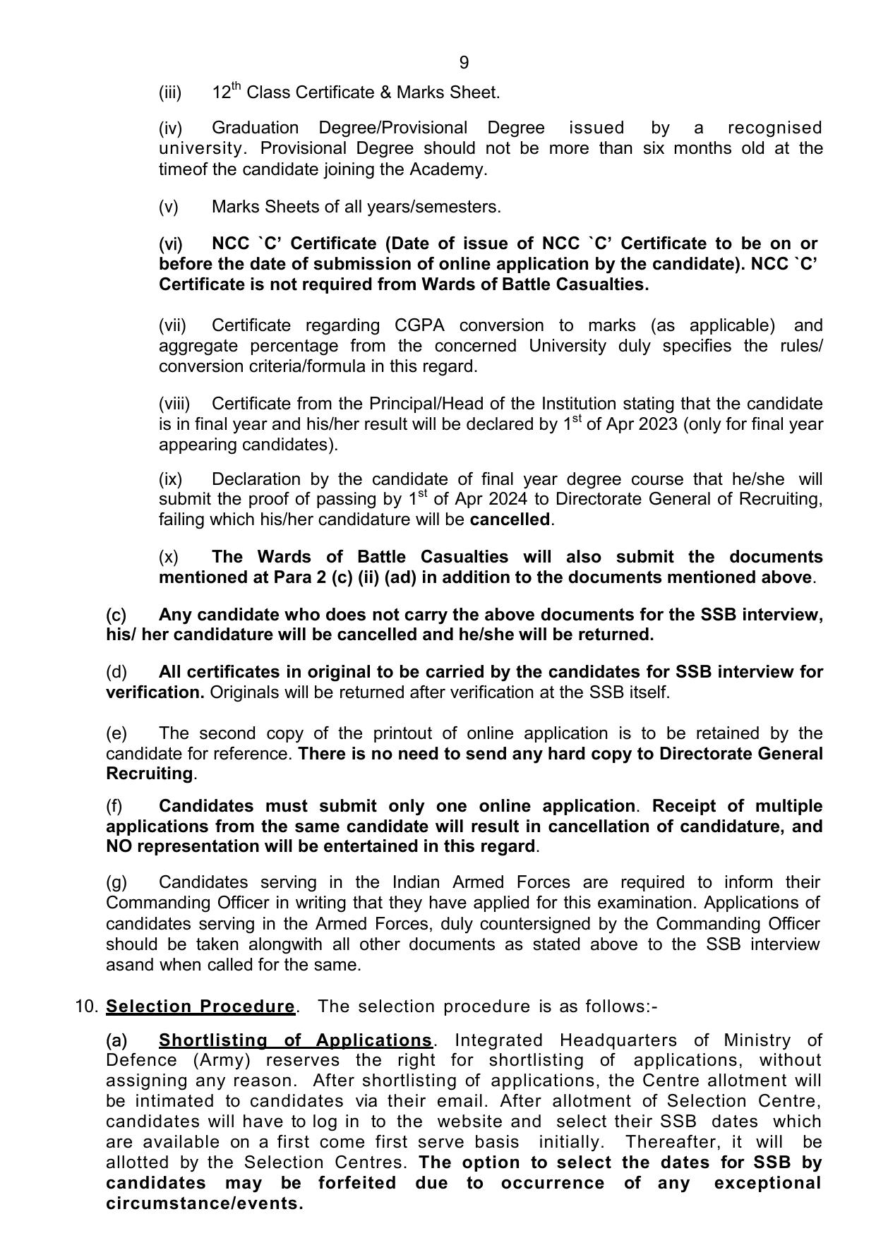 Indian Army NCC Special Entry Scheme 55 Course (APR 2024) Short Service Commission (NT) for Men & Women Recruitment 2023 - Page 3