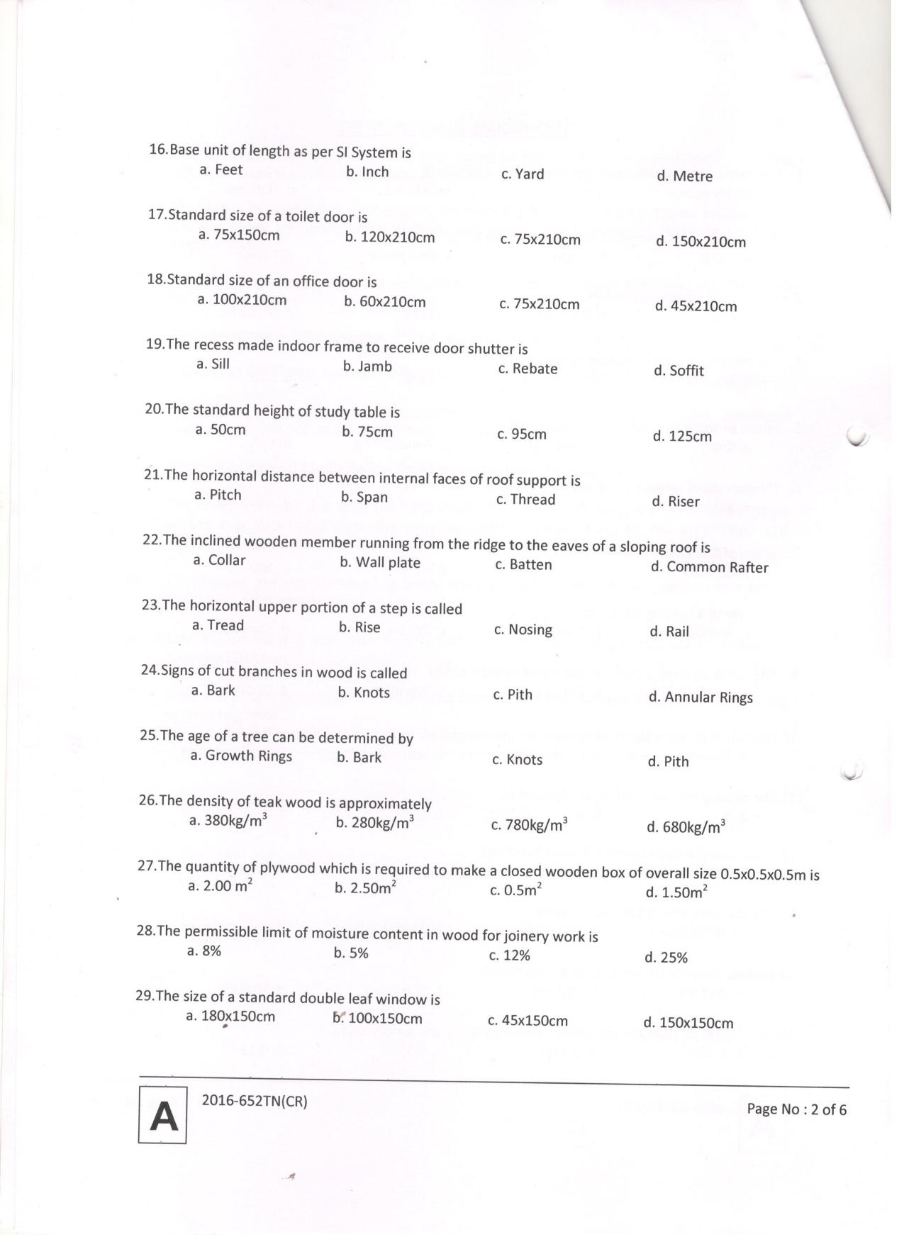 LPSC Technician ‘B’ (Carpenter) 2016 Question Paper - Page 4