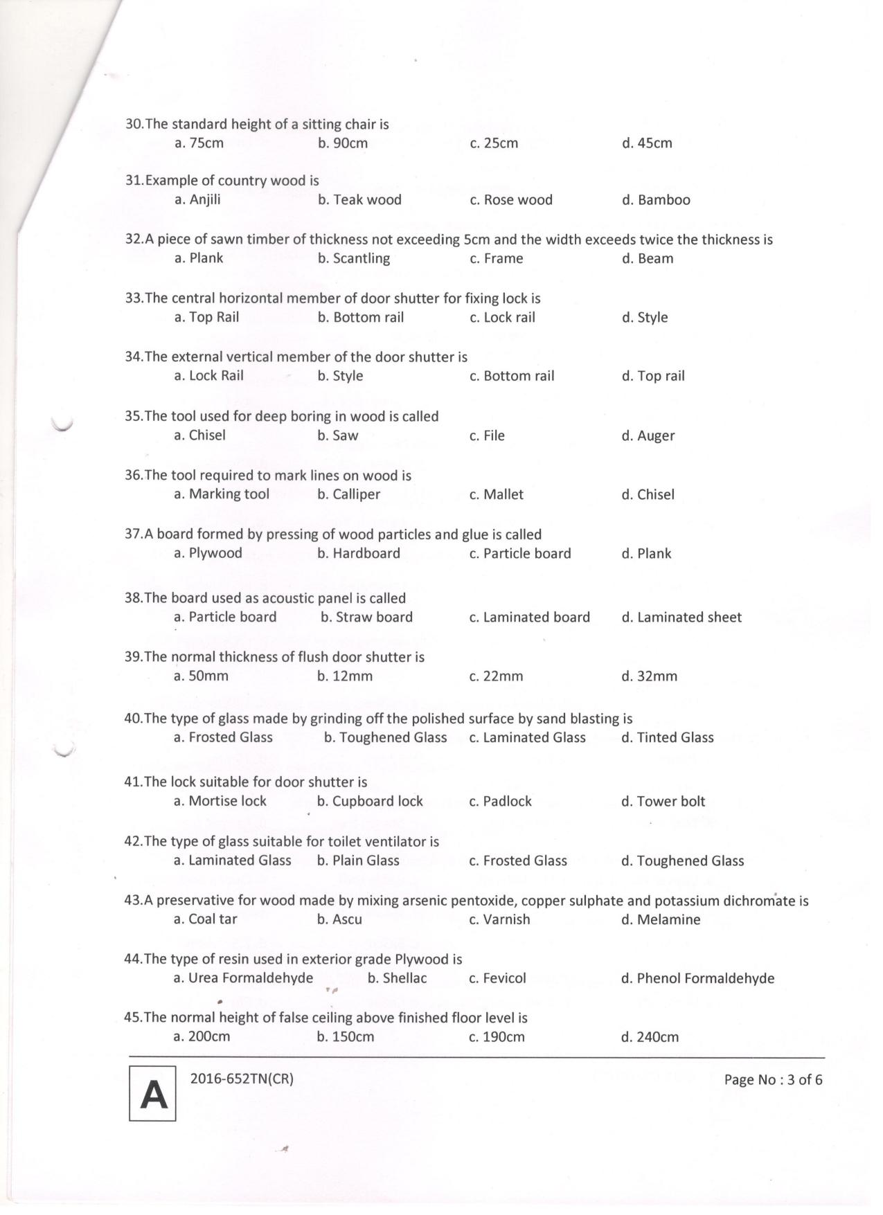 LPSC Technician ‘B’ (Carpenter) 2016 Question Paper - Page 5