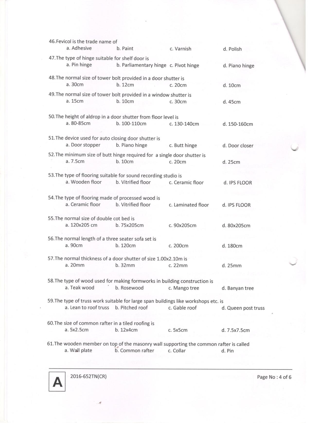 LPSC Technician ‘B’ (Carpenter) 2016 Question Paper - Page 6