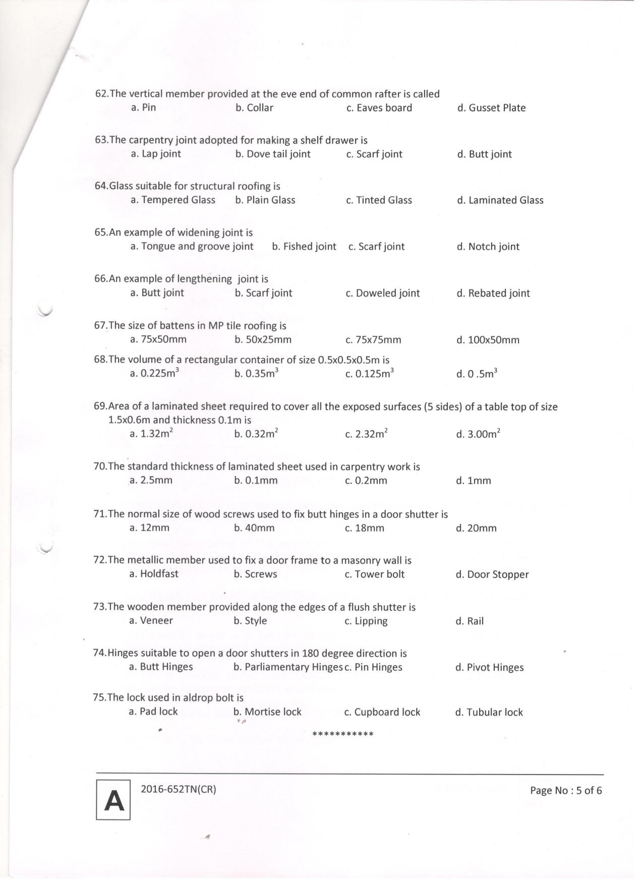 LPSC Technician ‘B’ (Carpenter) 2016 Question Paper - Page 7