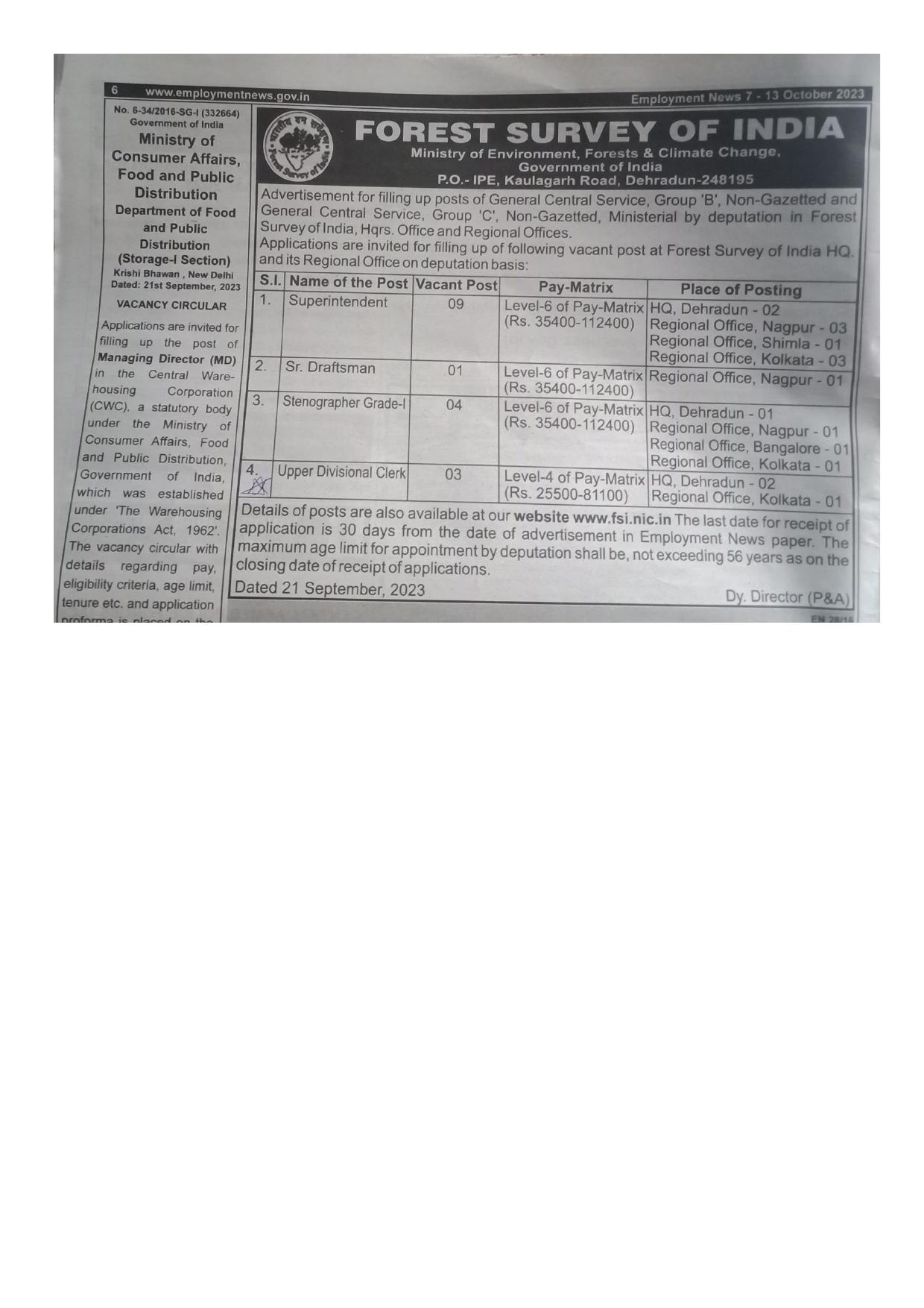 Forest Survey of India (FSI) Stenographer, UDC and Various Posts Recruitment 2023 - Page 1