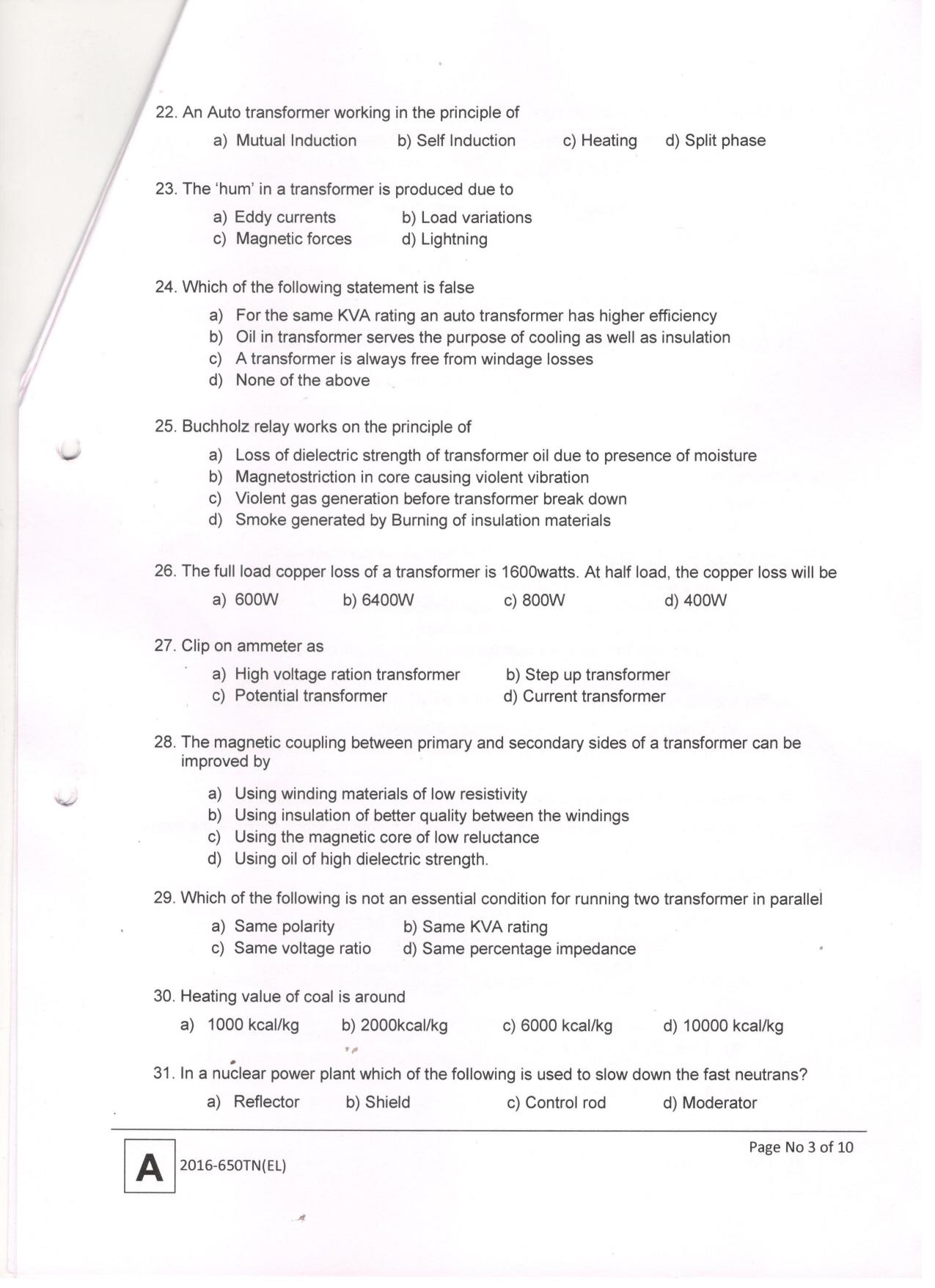 LPSC Technician ‘B’ (Electrician) 2016 Question Paper - Page 5