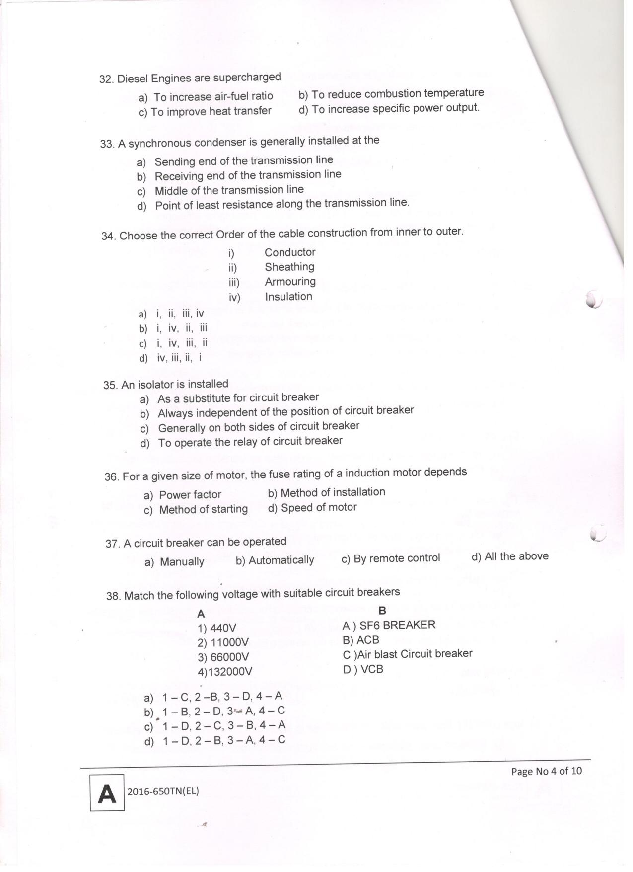 LPSC Technician ‘B’ (Electrician) 2016 Question Paper - Page 6