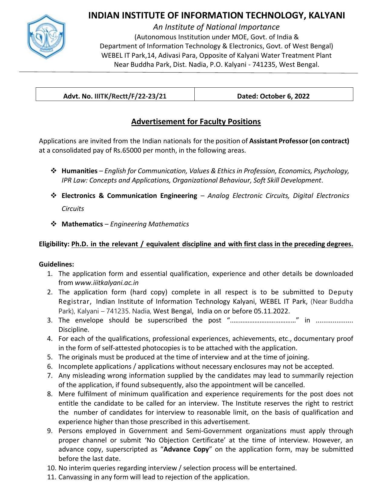 IIIT Kalyani Invites Application for Assistant Professor Recruitment 2022 - Page 2